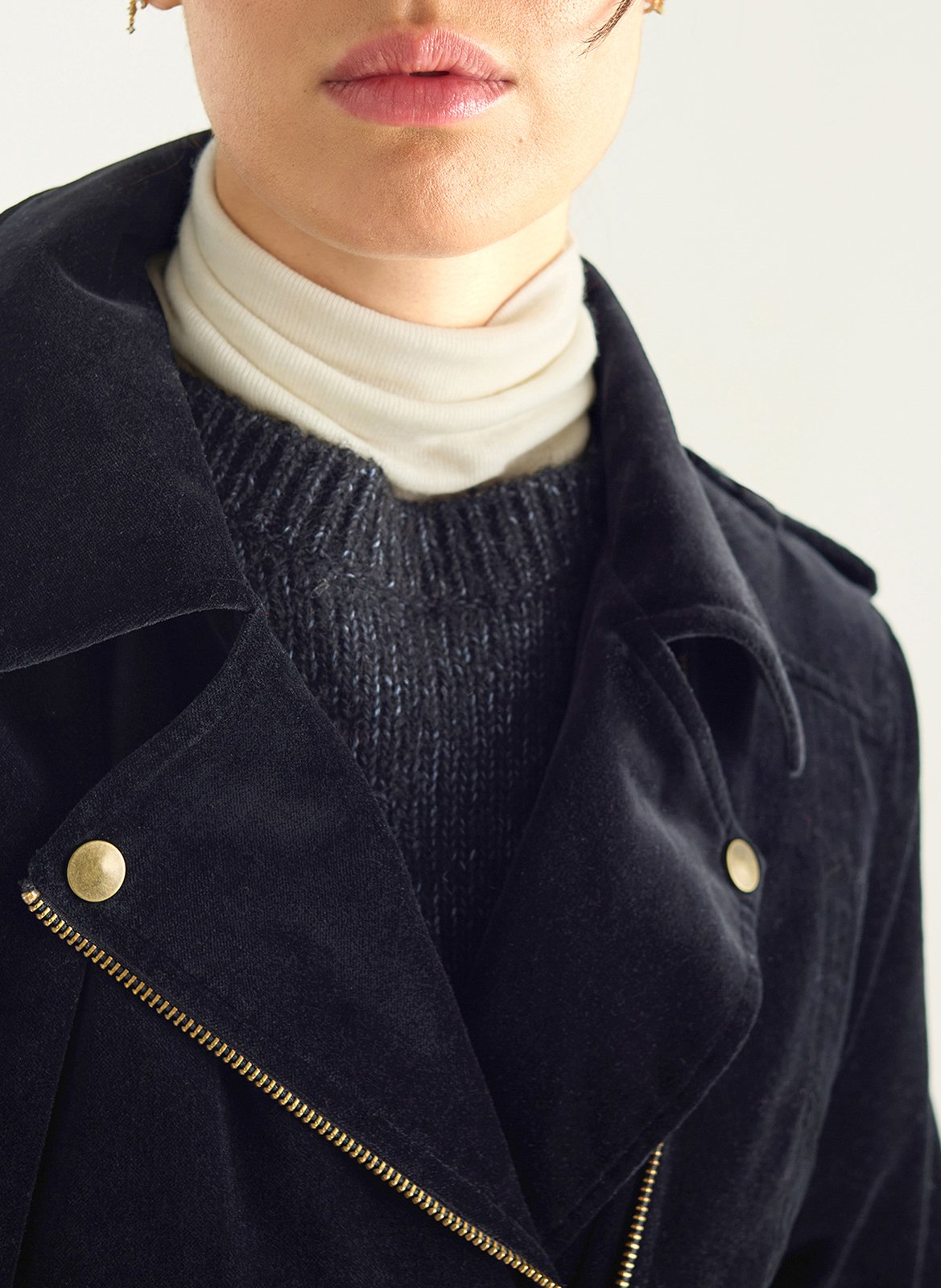 Straight cotton jacket with tailored collar ACOTE Black