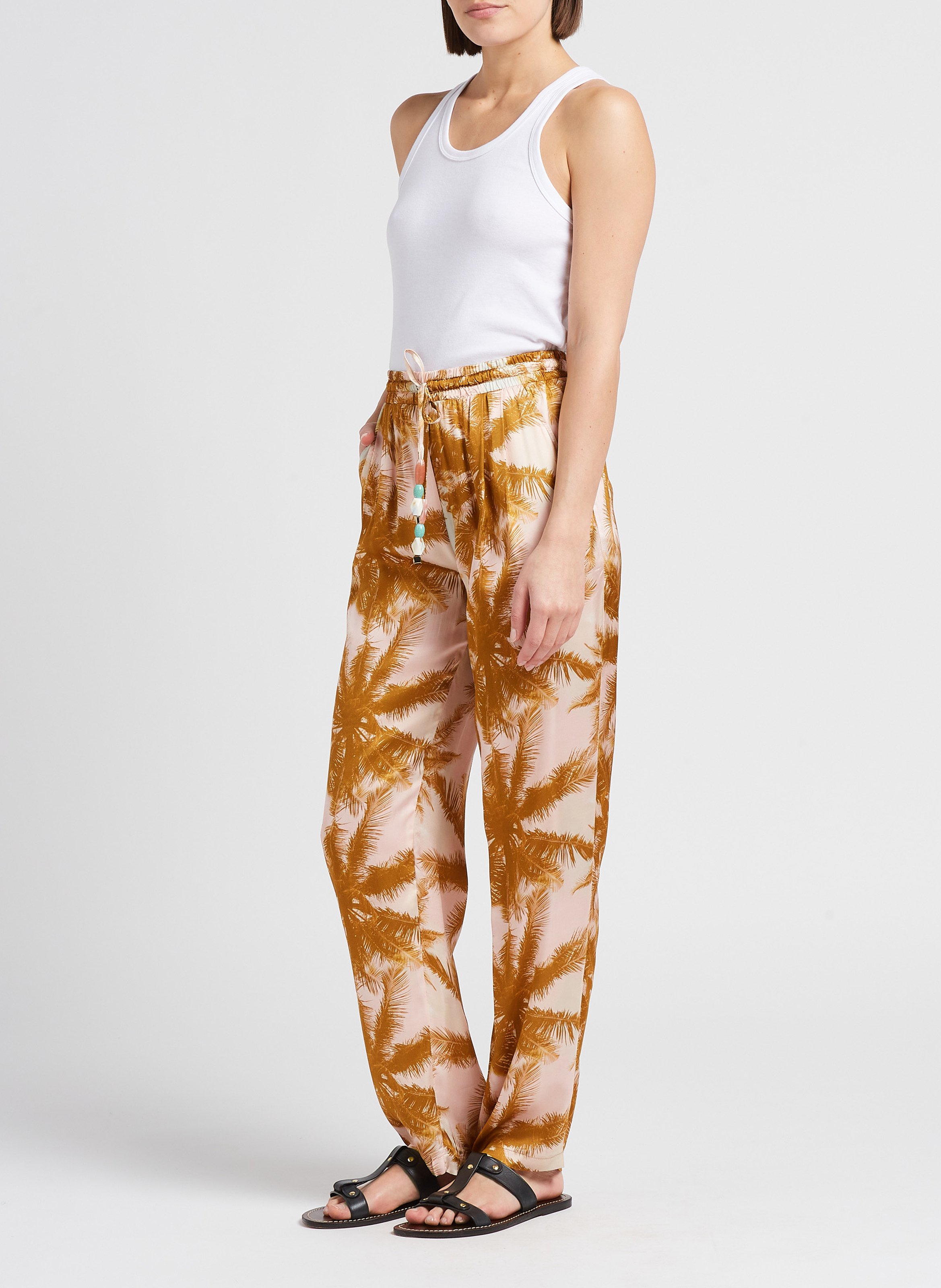 Pantalon droit à imprimé palmiers LA PETITE FRANCAISE Orange