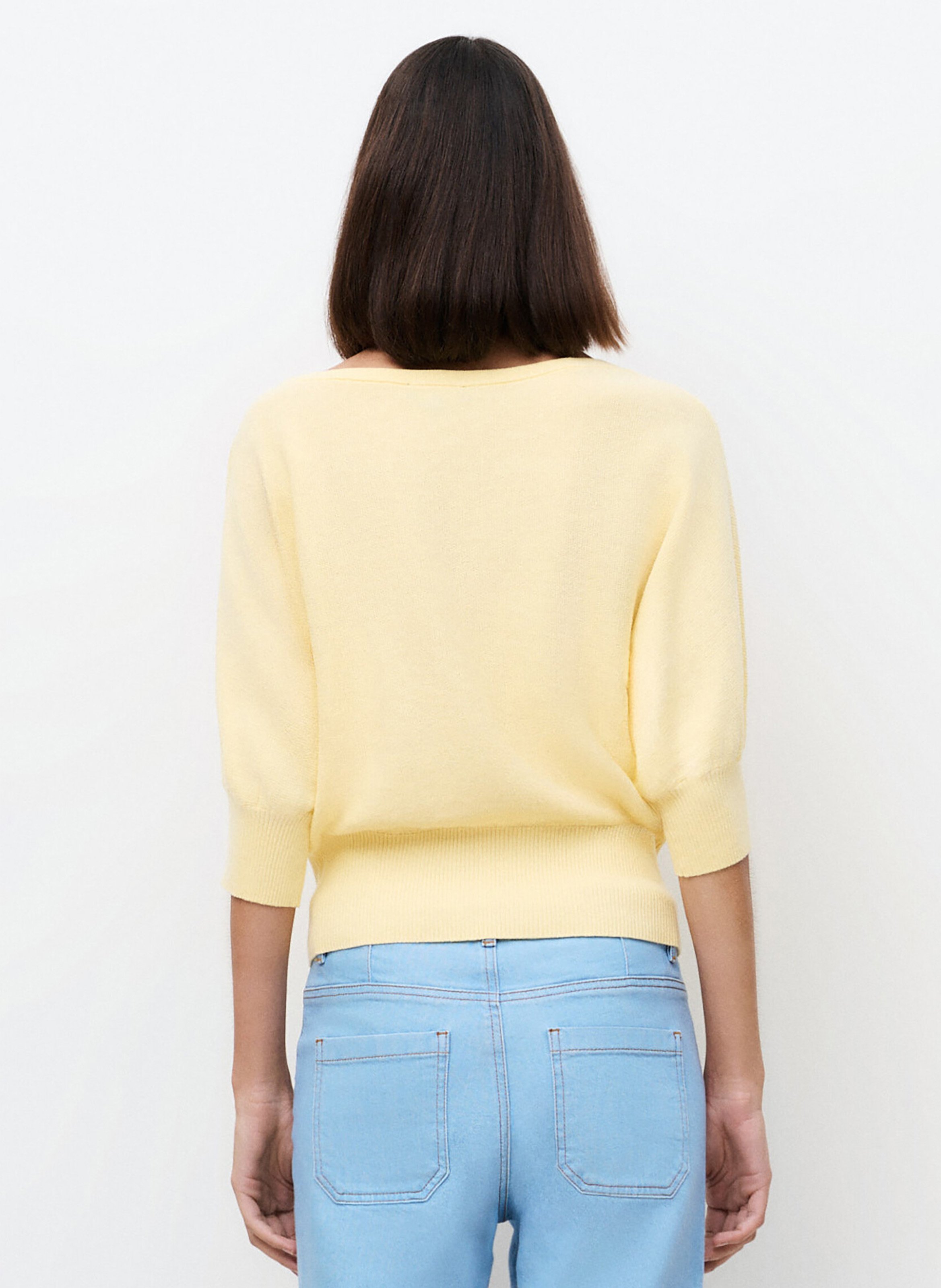 Pull oversize col bateau en coton Jaune