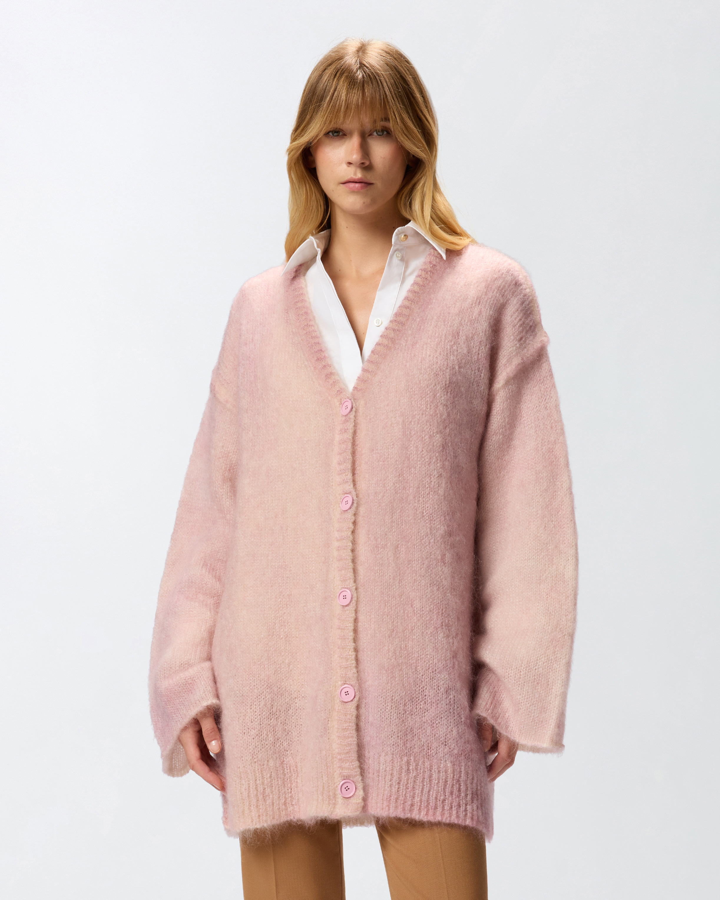 Long buttoned cardigan PINKO Pink