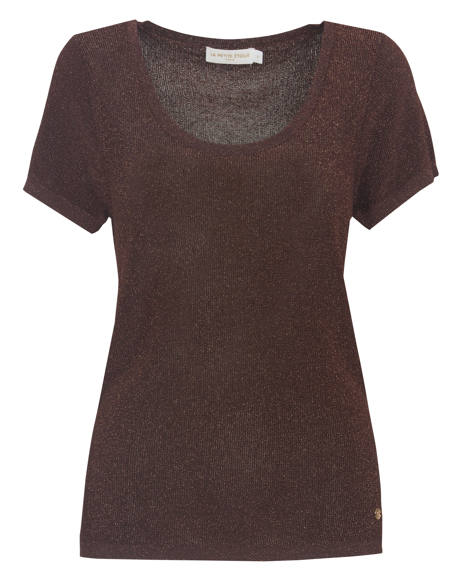 Rechte fijne trui met ronde hals in metallic breisel LA PETITE ETOILE Bruin