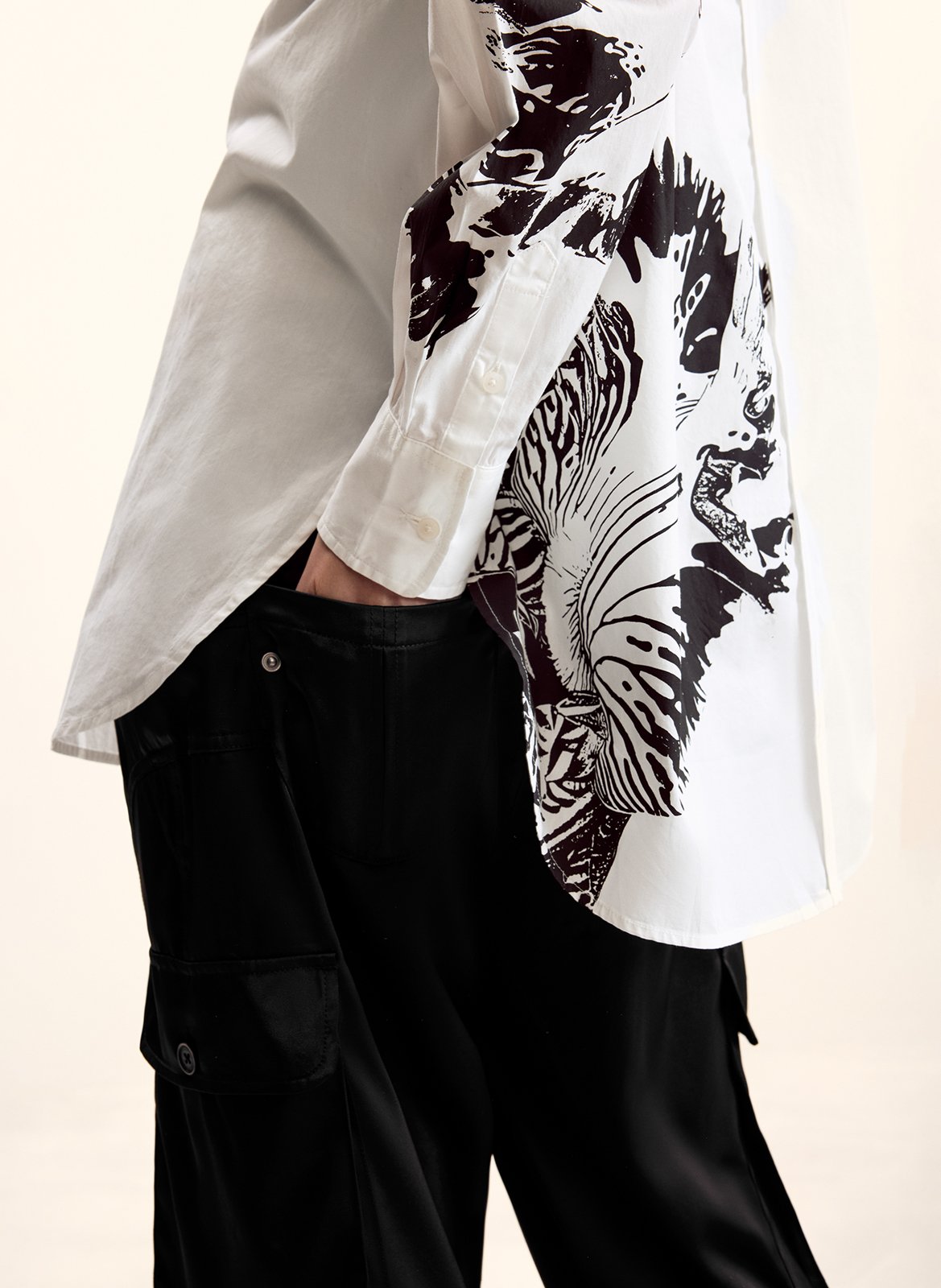 Oversized, katoenen blouse met klassieke kraag en print DESIGUAL Wit