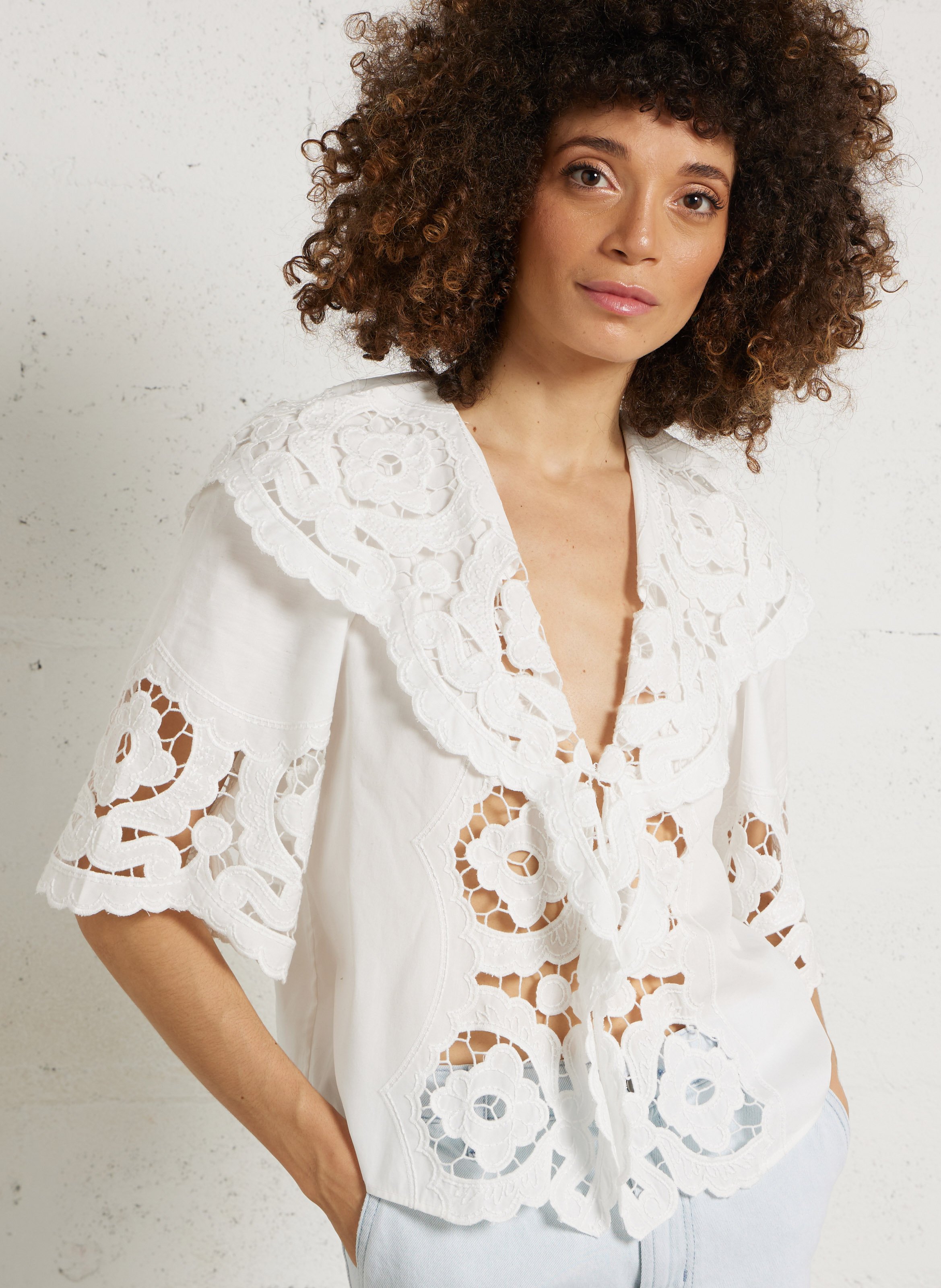 Katoenen blouse met V-hals BERENICE Wit