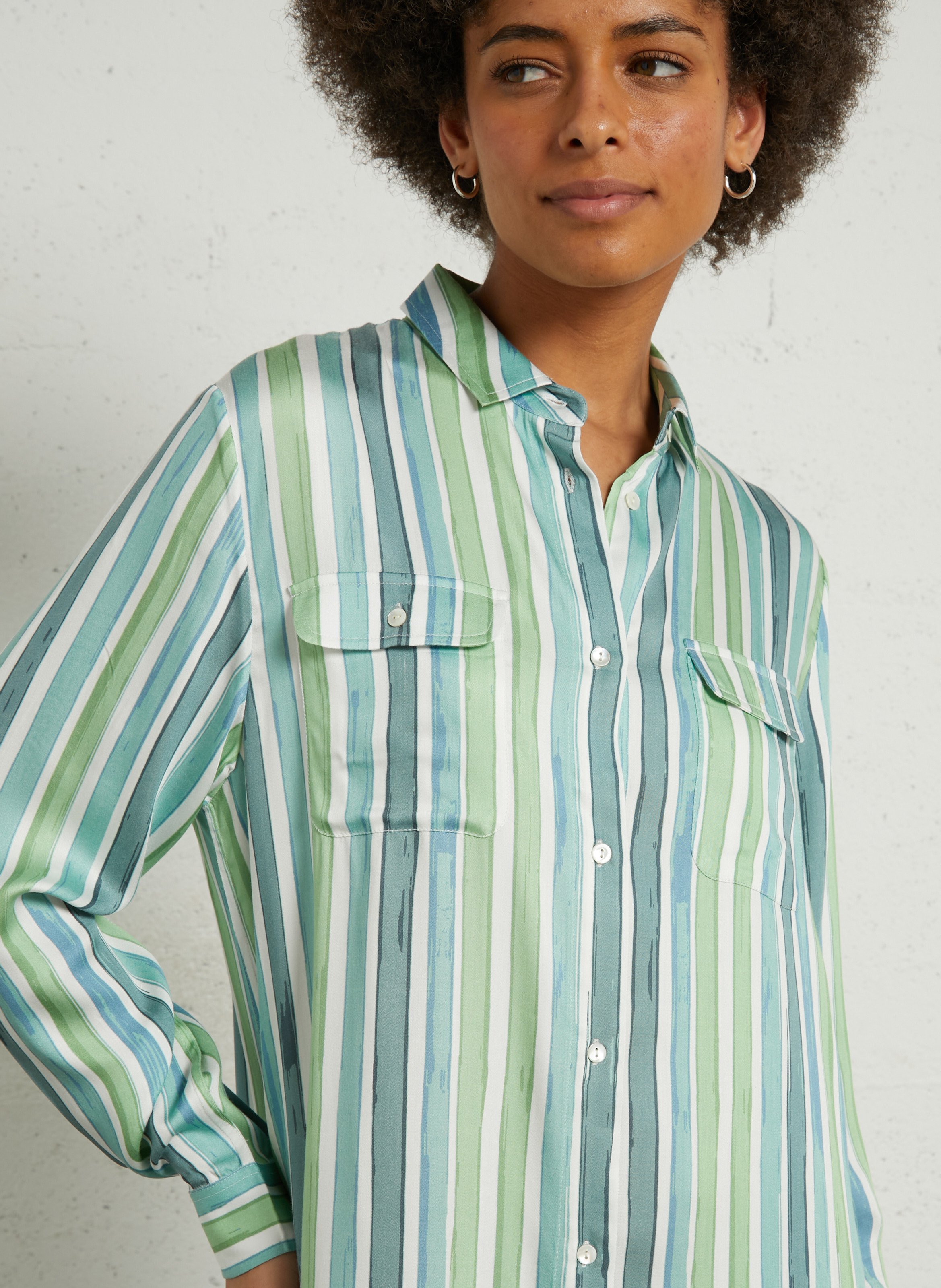 Robe chemise col classique à rayures BELLA JONES Bleu