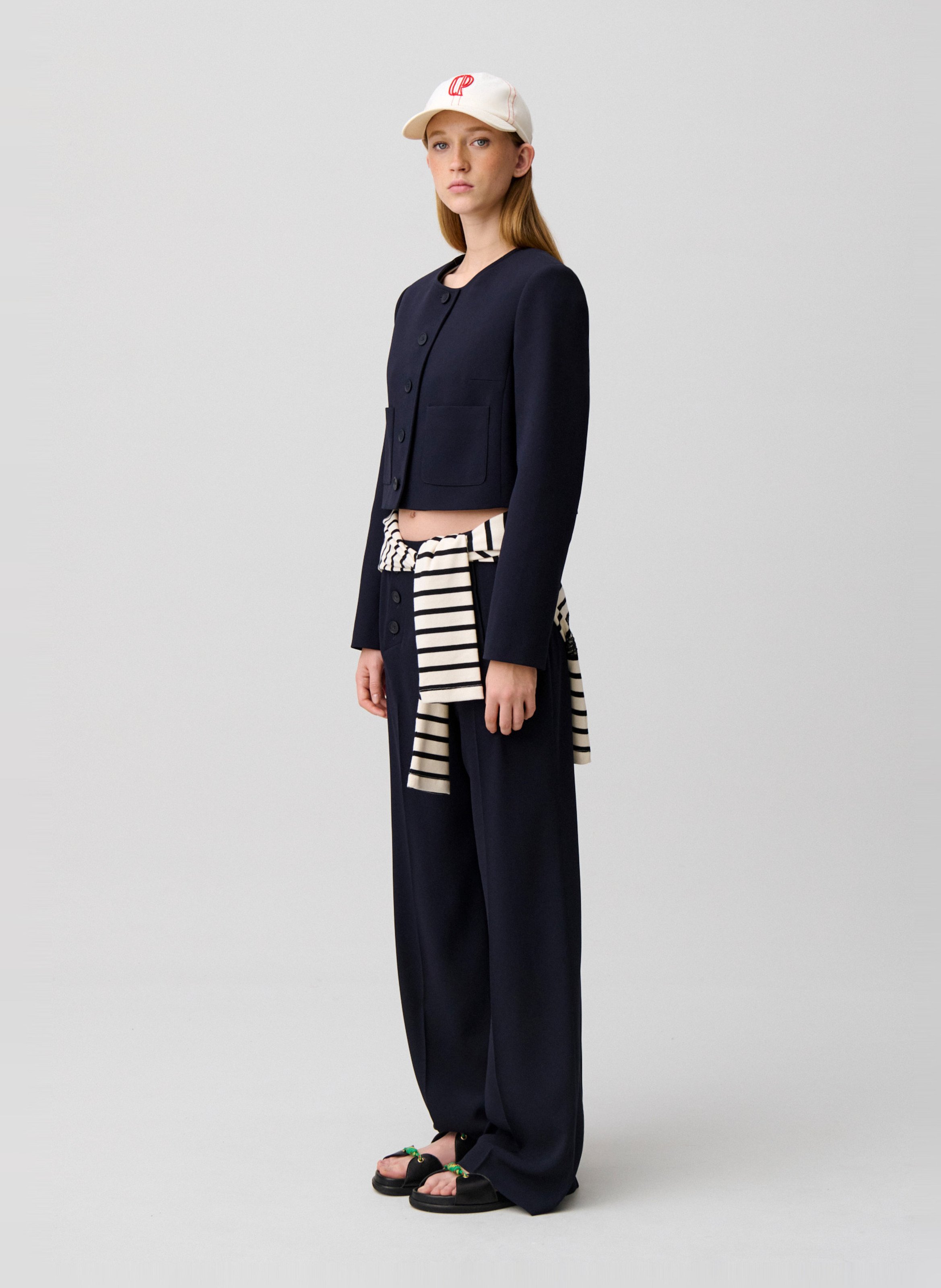 Buttoned round neck solid jacket CLAUDIE PIERLOT Blue