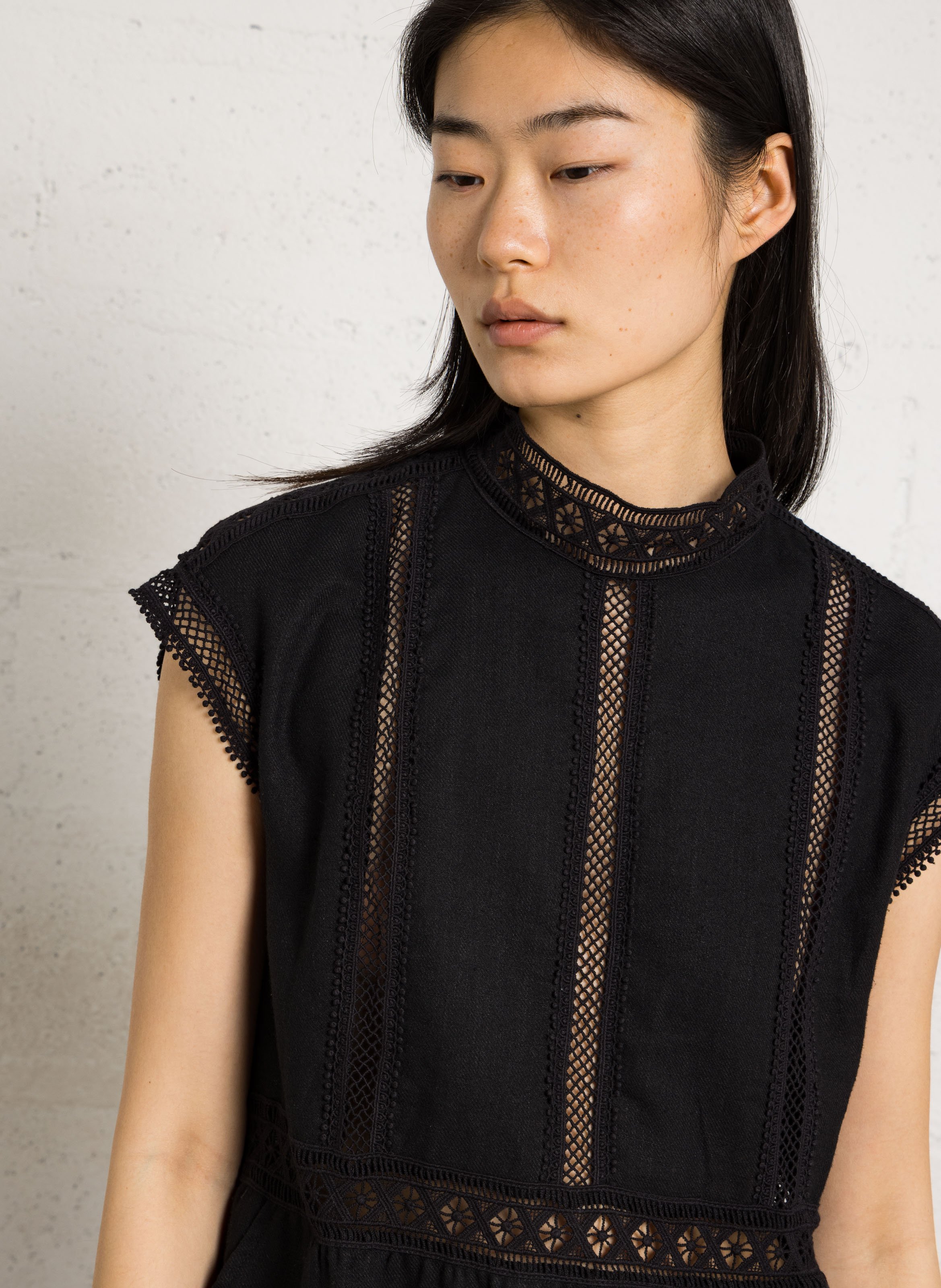 Robe courte ample en coton et lin SEE U SOON Noir