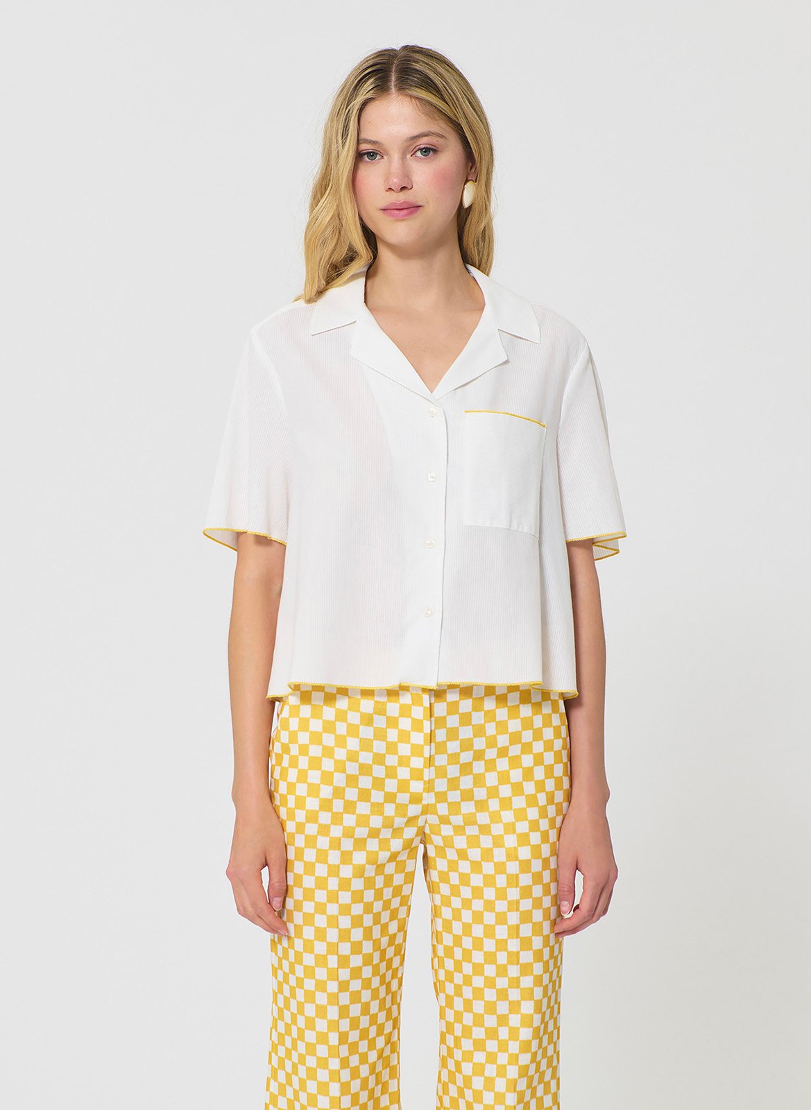 Chemise droite col cubain en coton TARA JARMON Beige