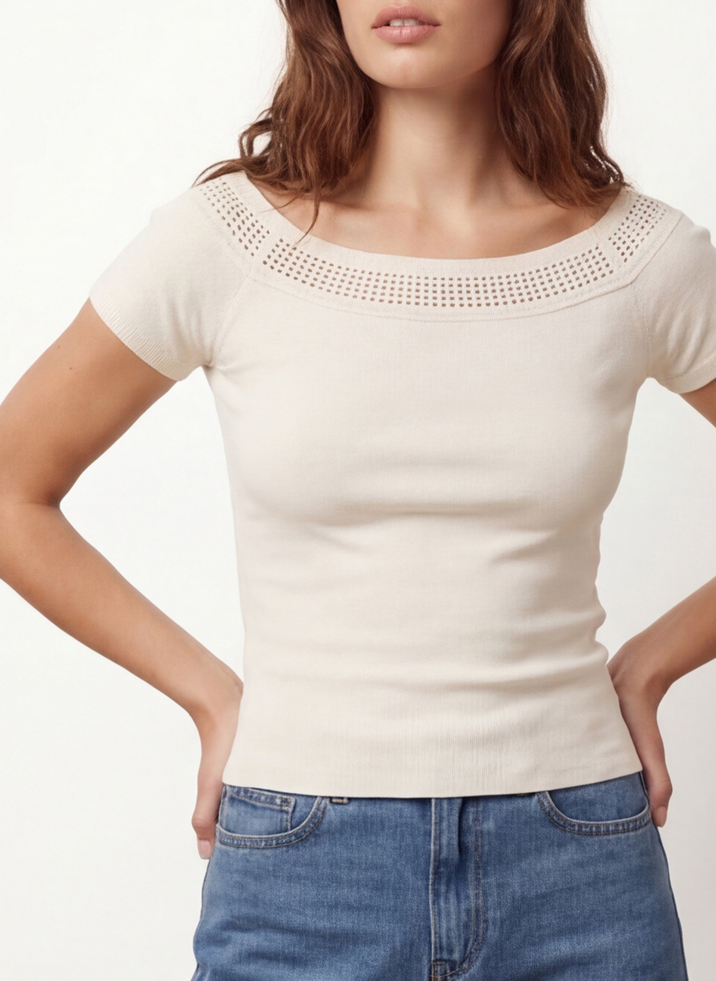 Oberteil mit Bootsausschnitt, tailliert KOOKAI Weiss