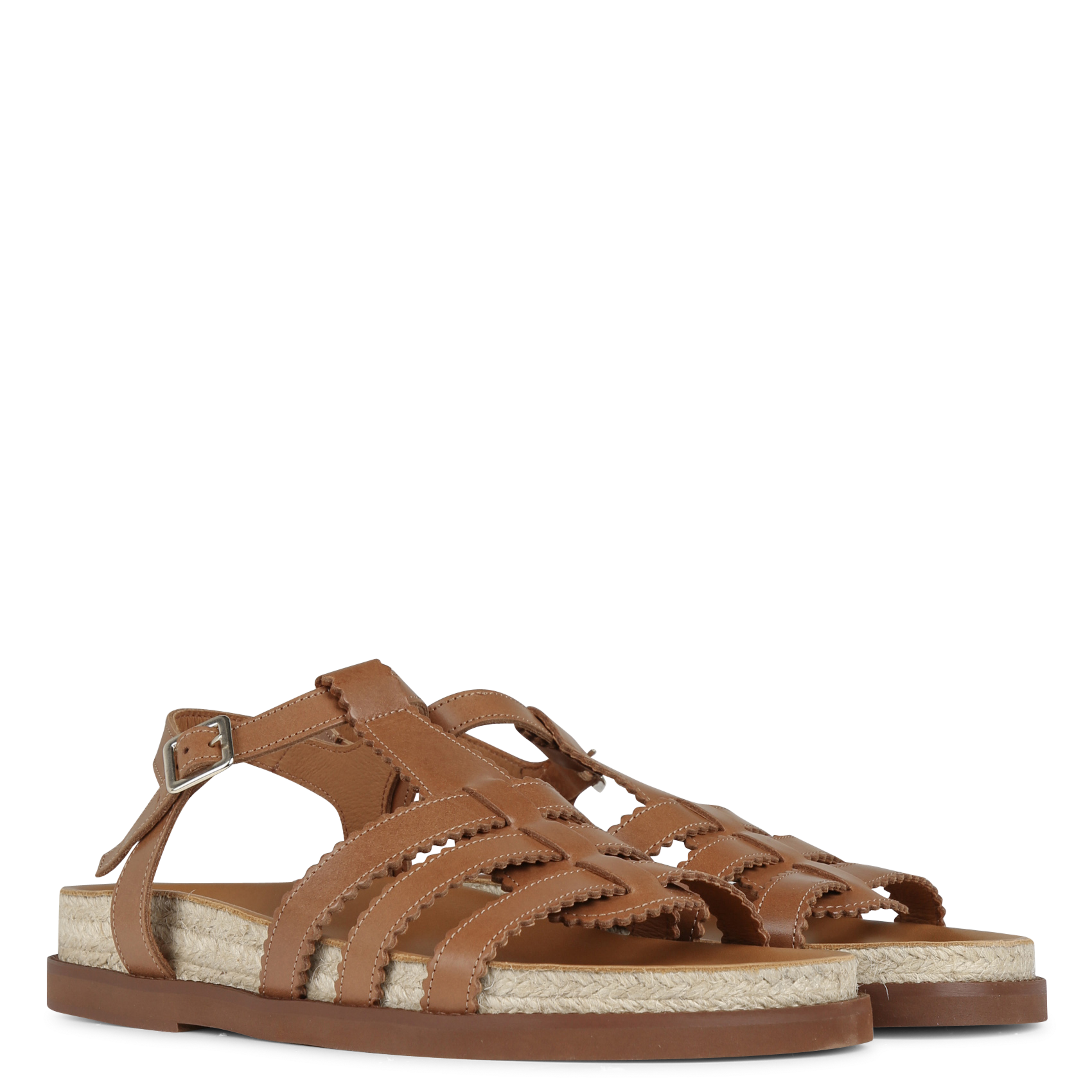 Avarca Berlin - Flache Ledersandalen mit Samt MELLOW YELLOW Braun