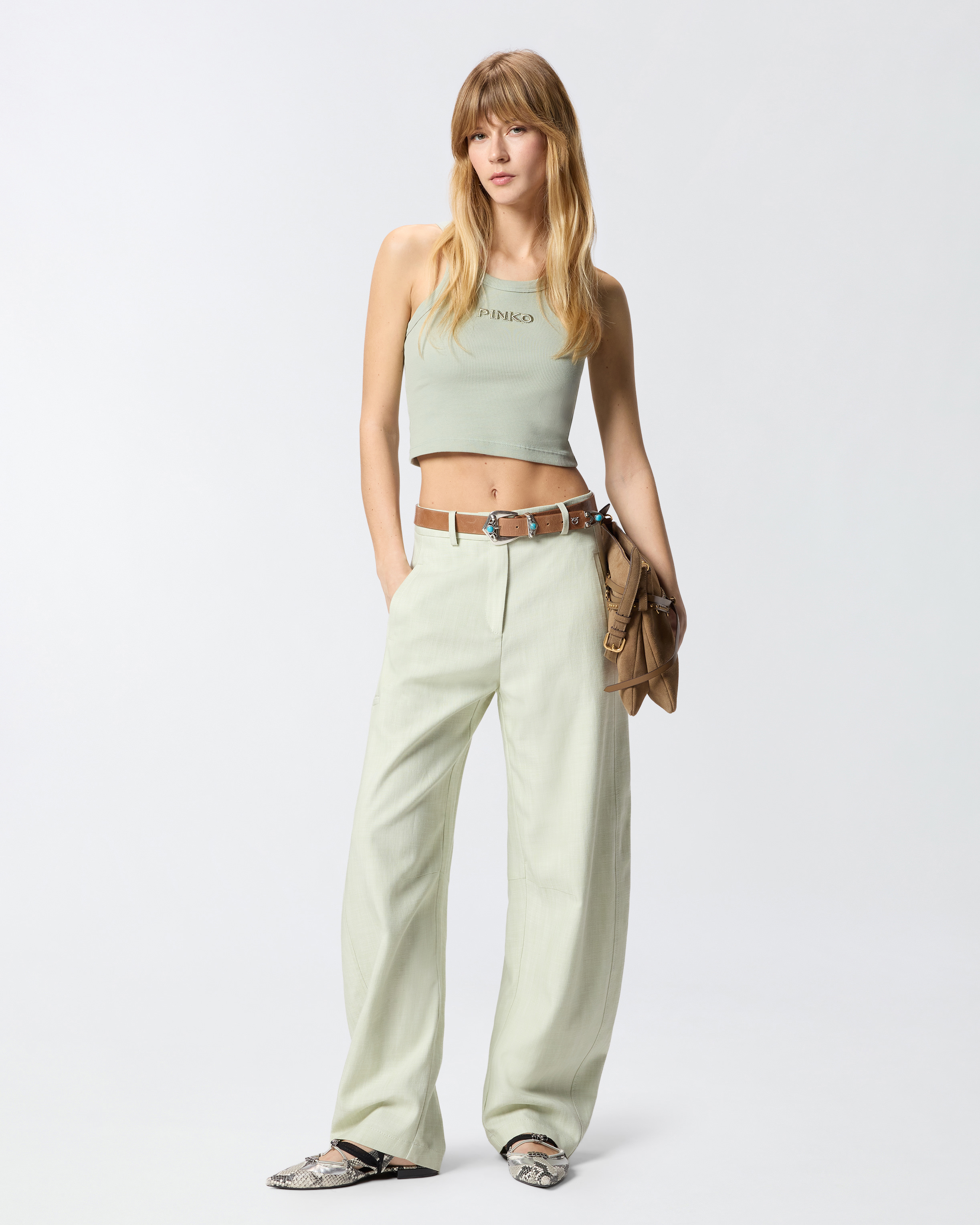 Débardeur cropped à logo pinko PINKO Vert