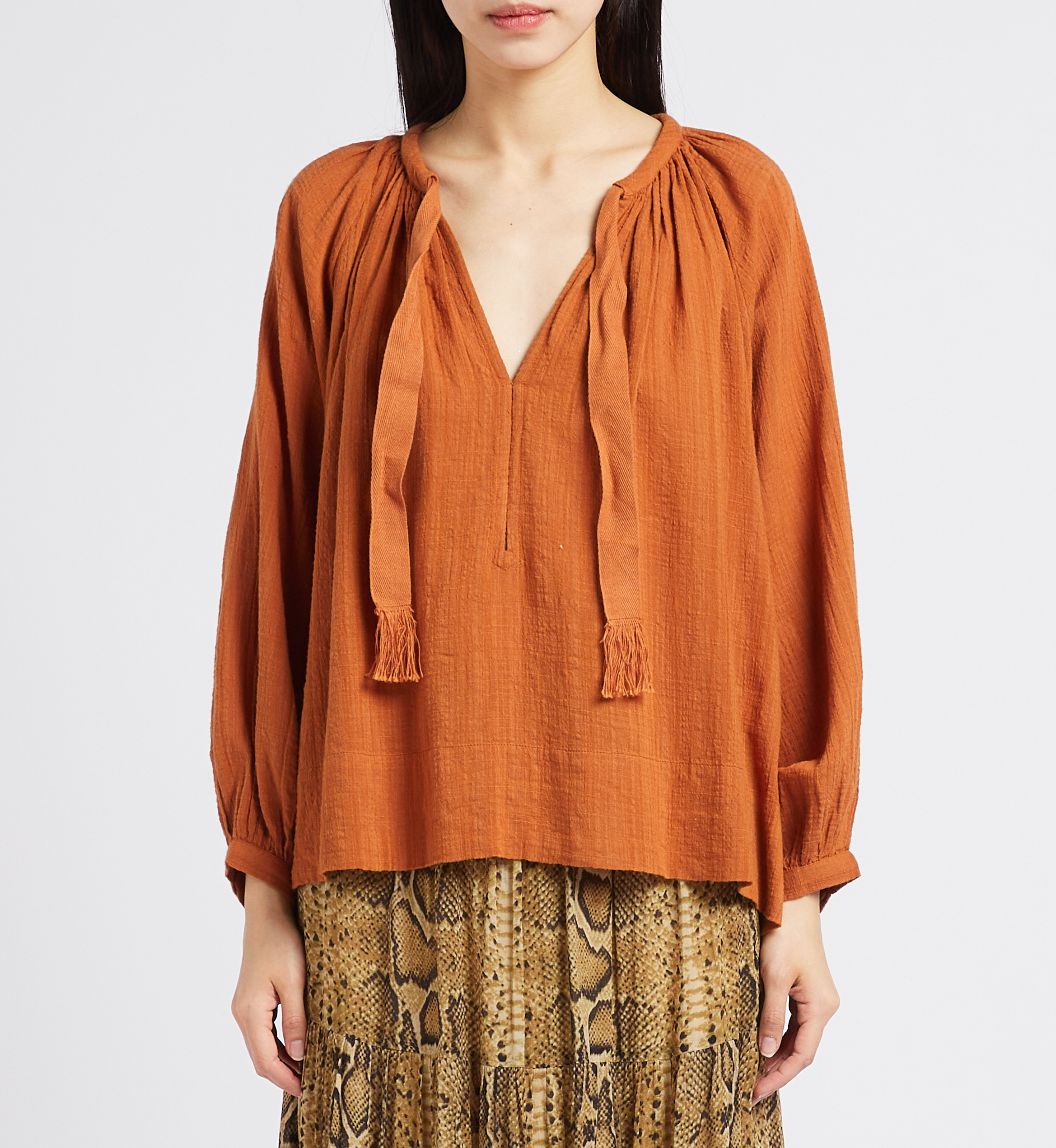 Loose-fit textured blouse SWILDENS Orange