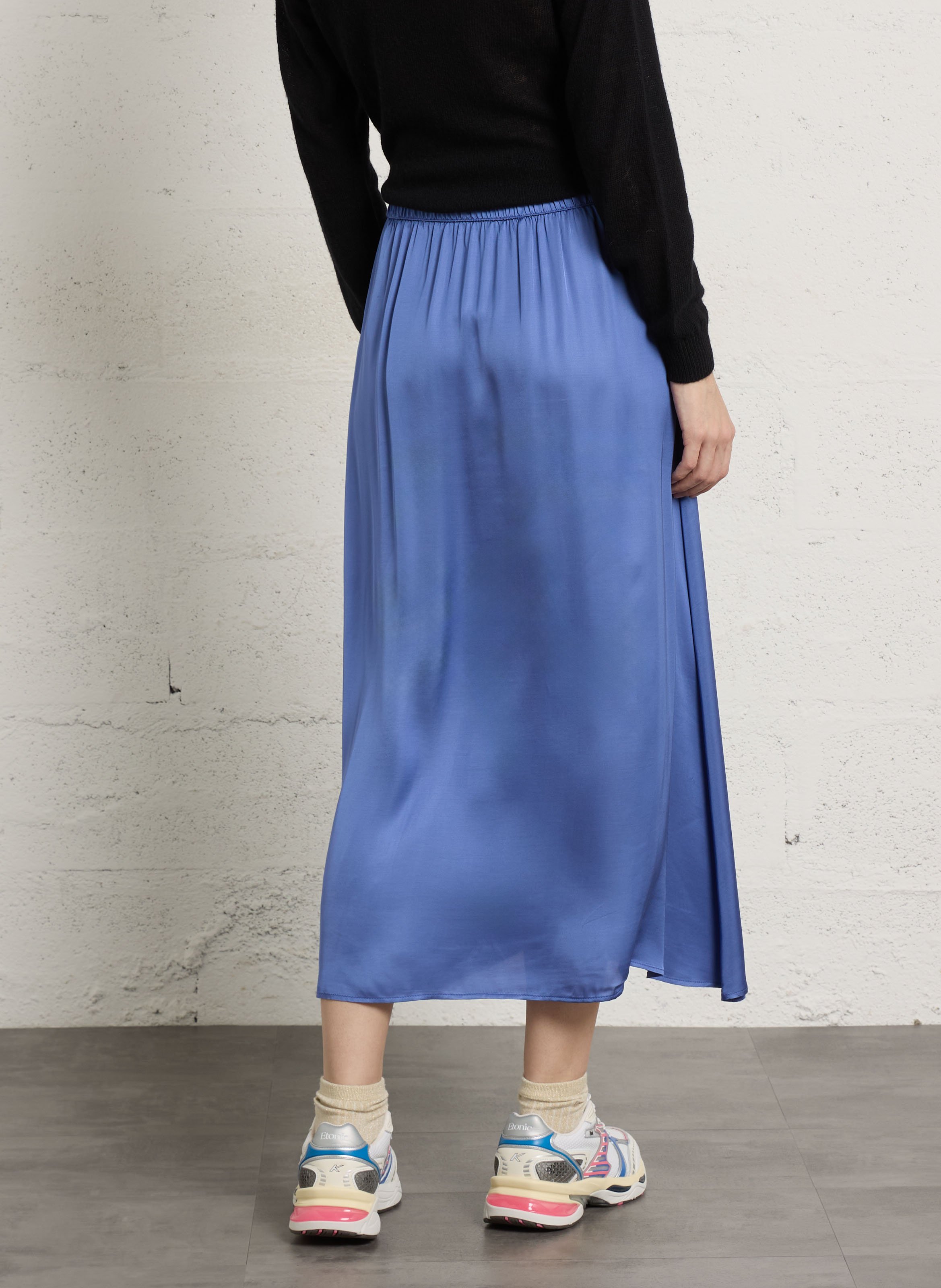 Jupe longue fluide élastiquée unie AMERICAN VINTAGE Bleu