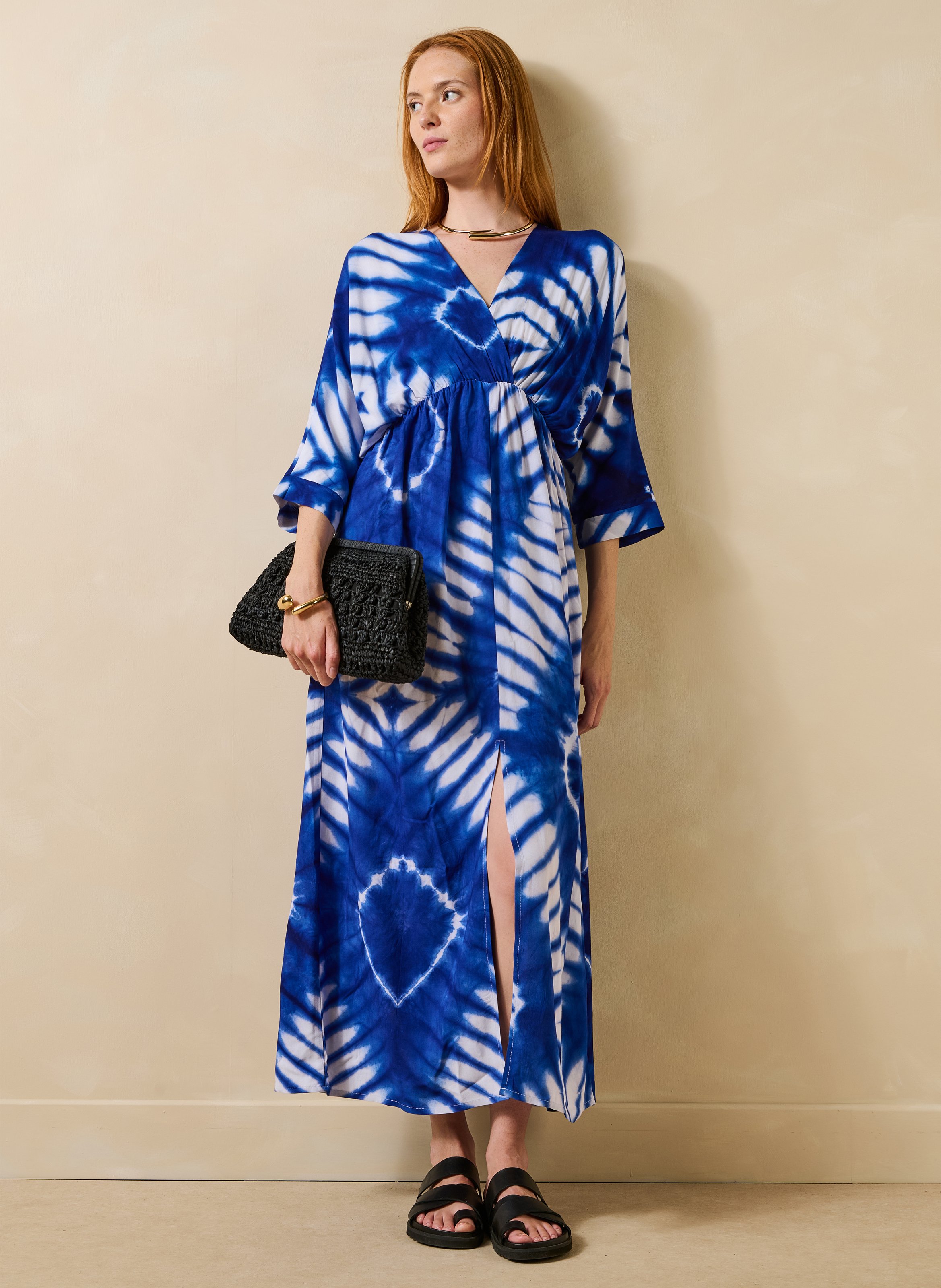 Long loose-fit printed dress LA FEE MARABOUTEE Blue