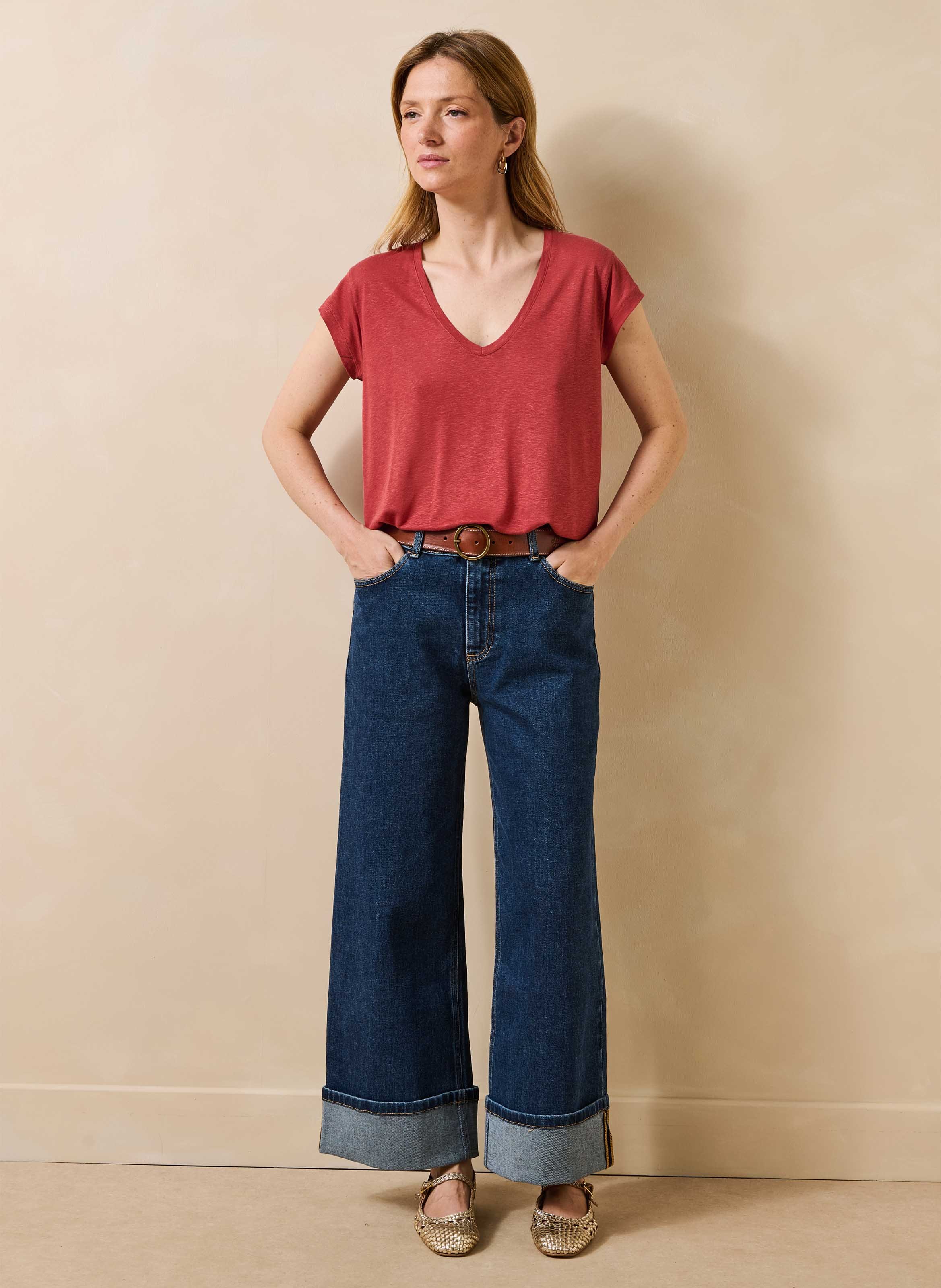 Wijde broek van biologisch katoenmix LA FEE MARABOUTEE Blauw
