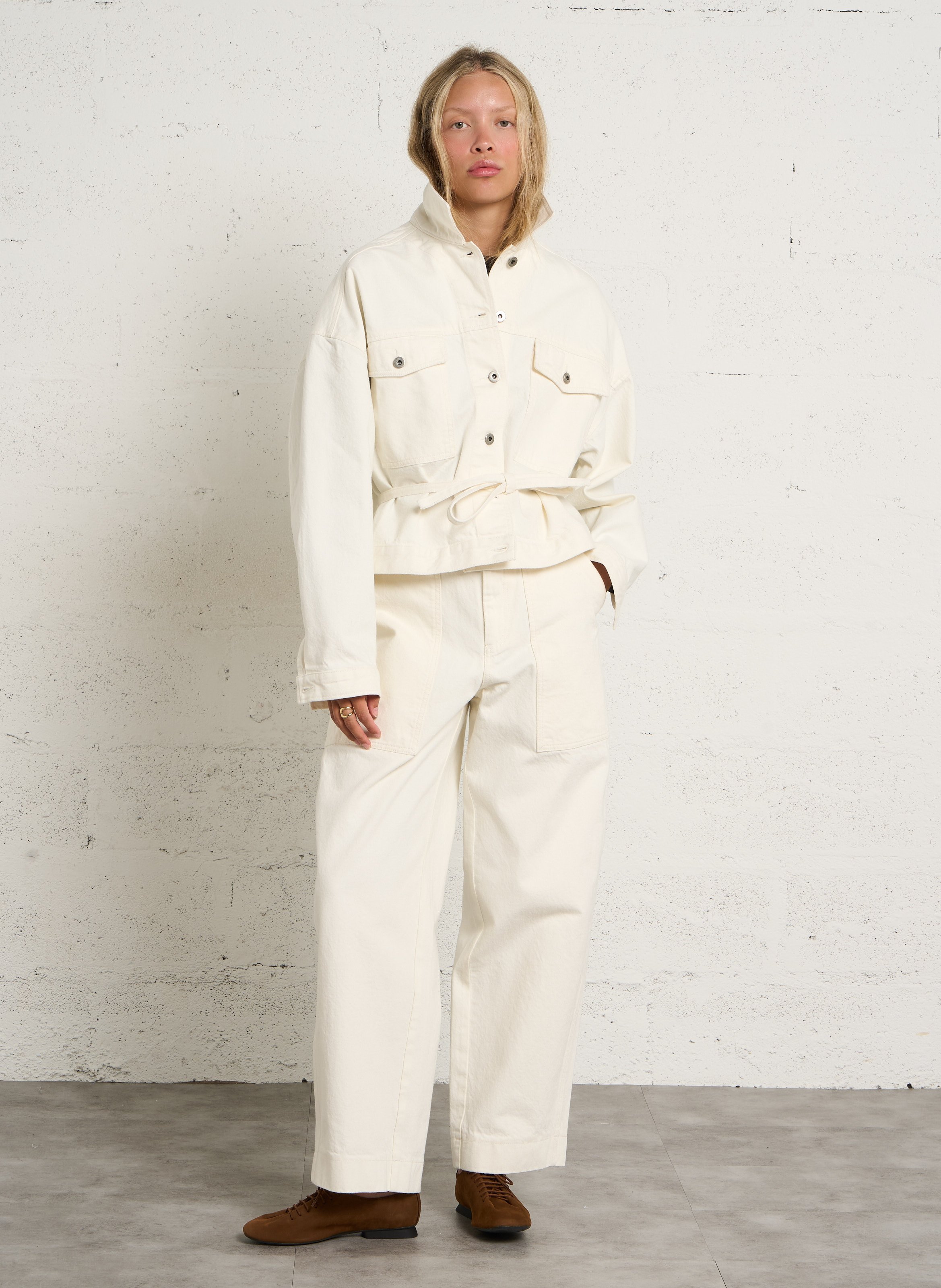 Veste denim oversize en coton bio SOEUR Beige