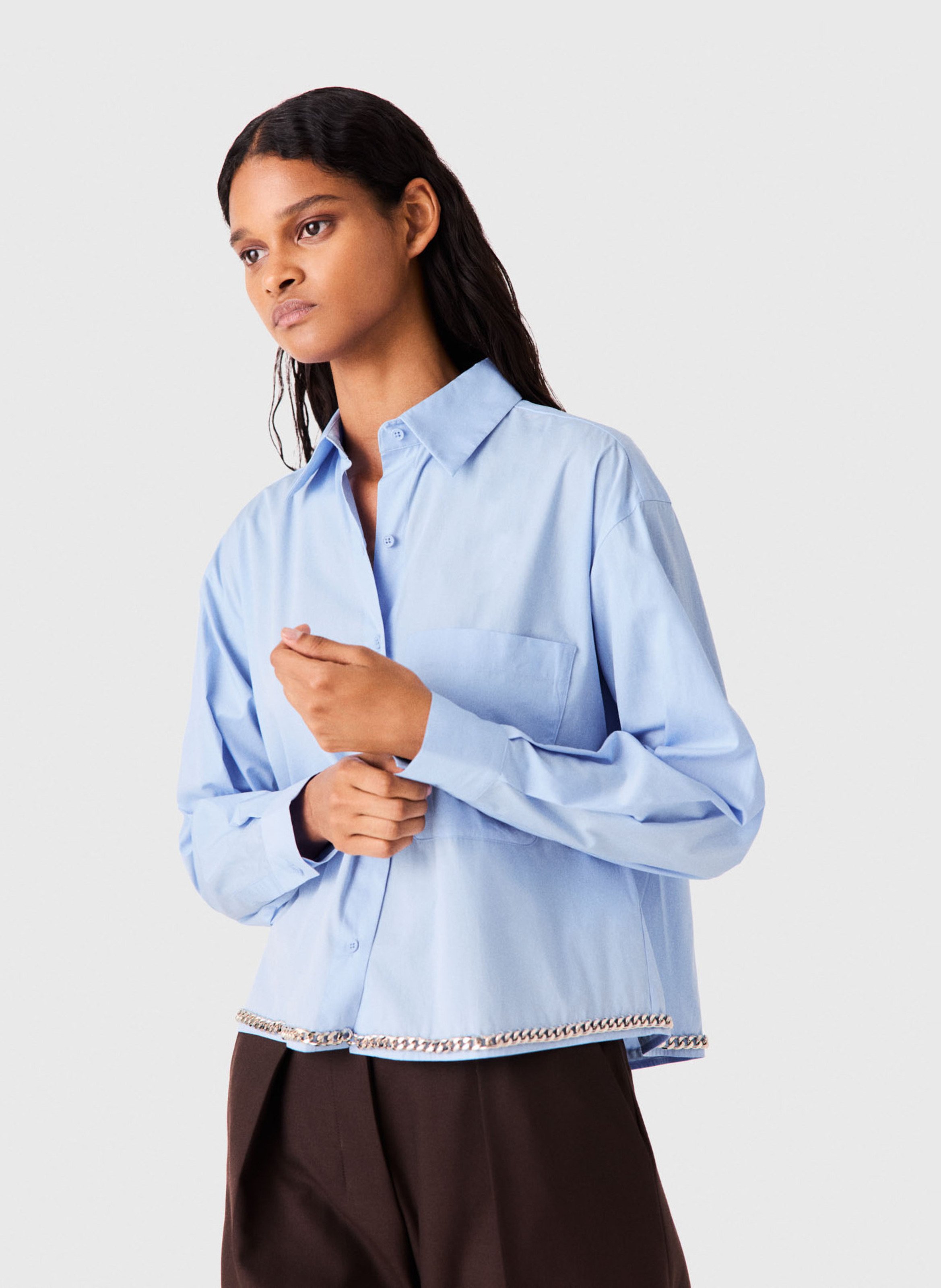 Chemise droite en coton MAJE Bleu