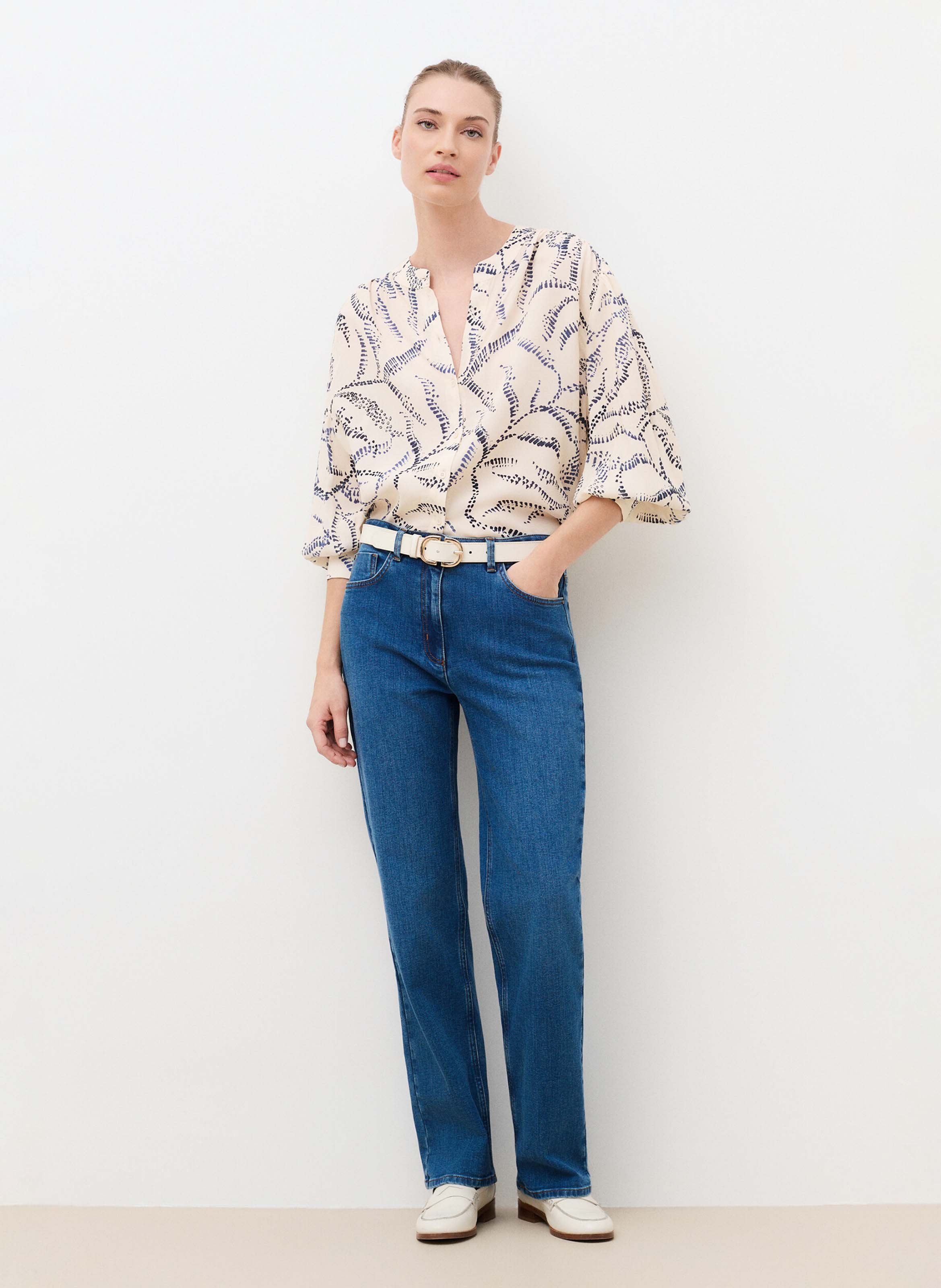 Rechte blouse met print CAROLL Beige