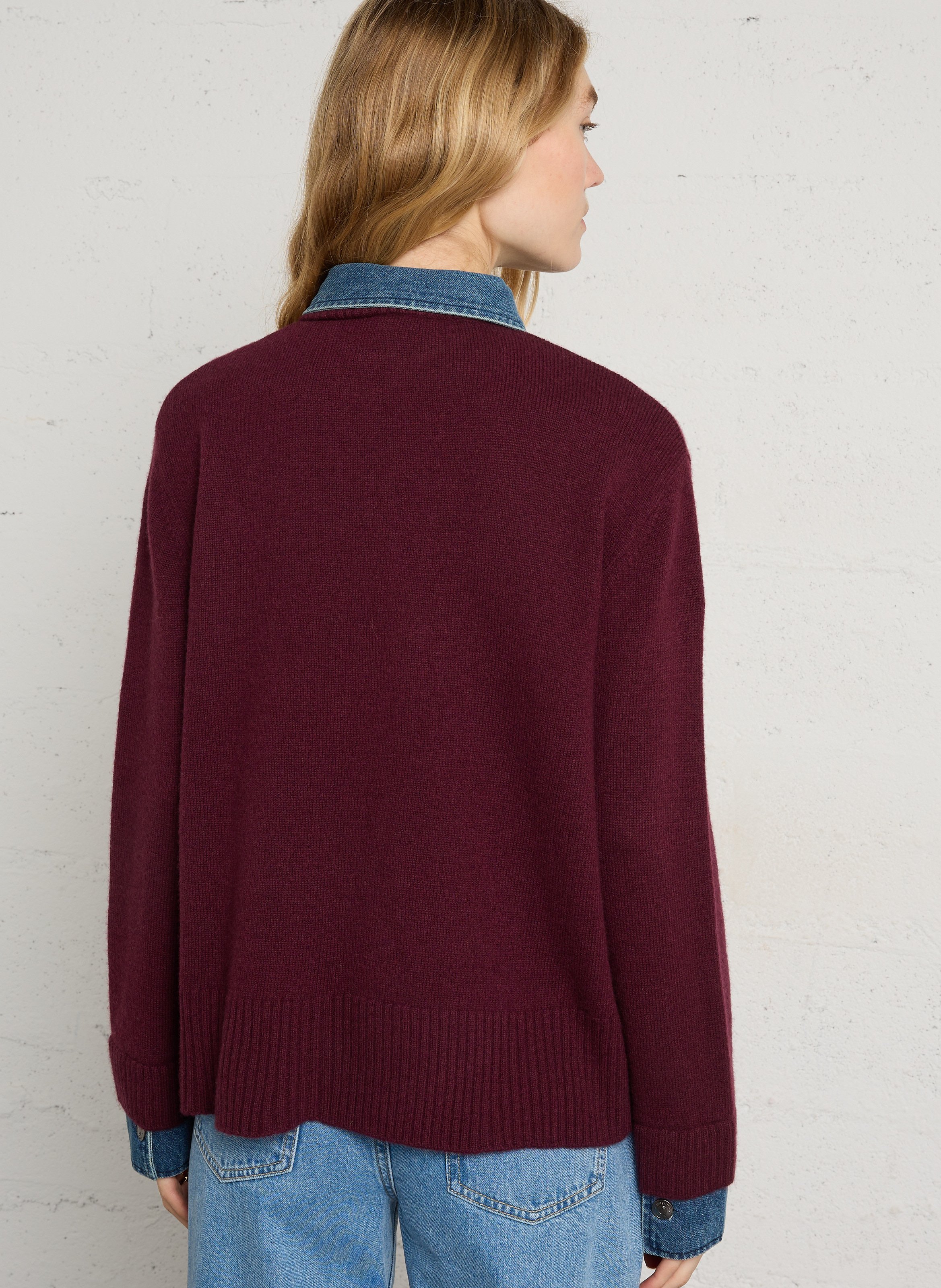 Pull droit col classique en laine BERENICE Prune