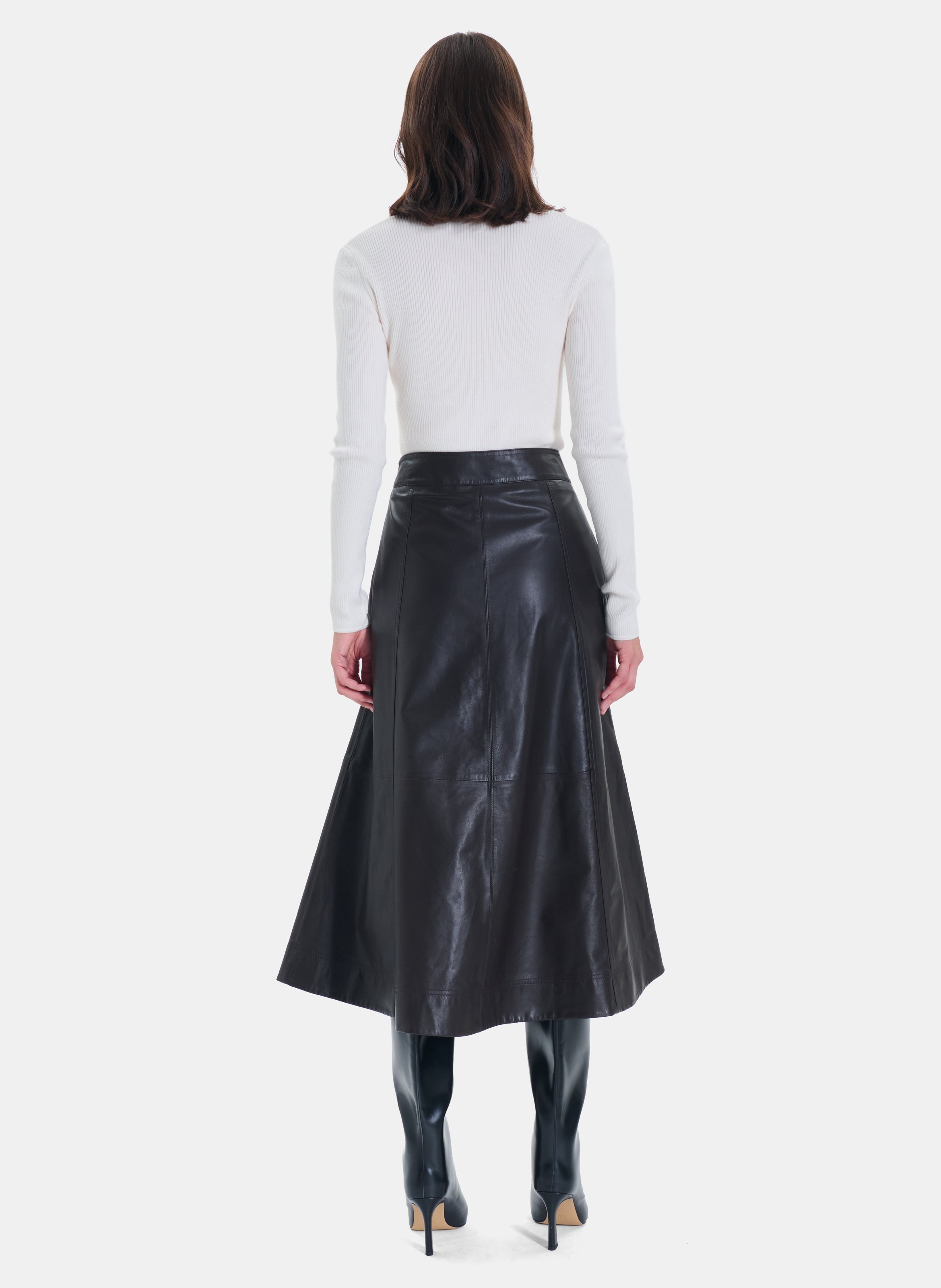 Jupe évasée en cuir ZAPA Marron