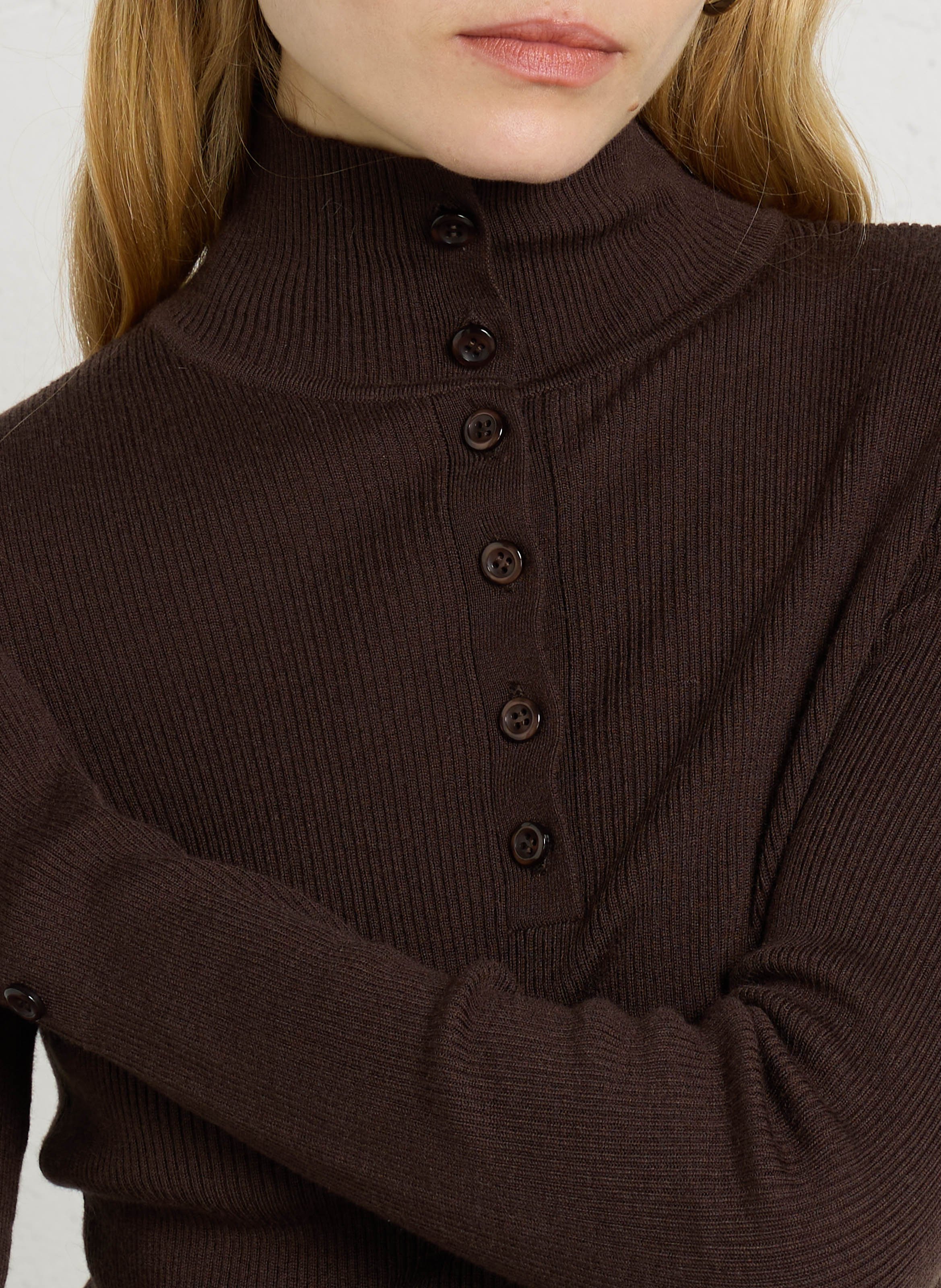 Straight-fit buttoned stand-collar sweater MAISON 123 Brown