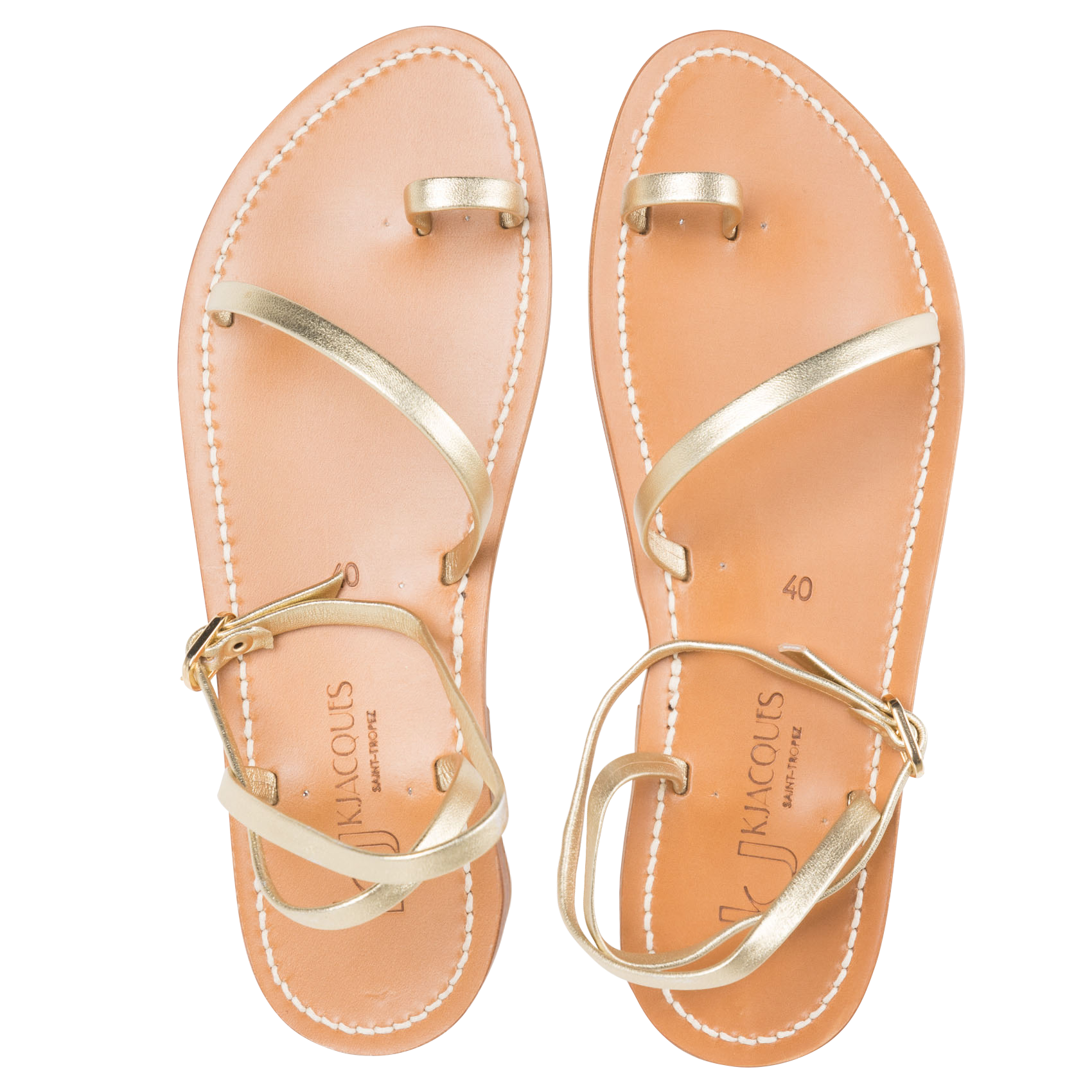 Metallic leather flat sandals K JACQUES Golden