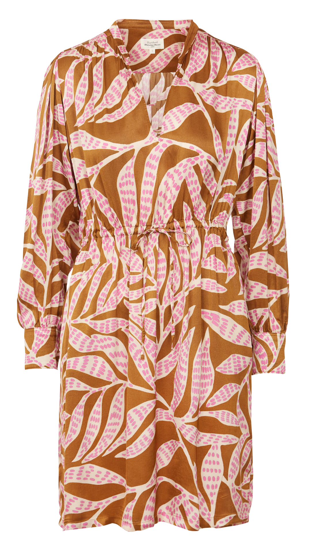 Short printed V-neck dress HARTFORD Brown