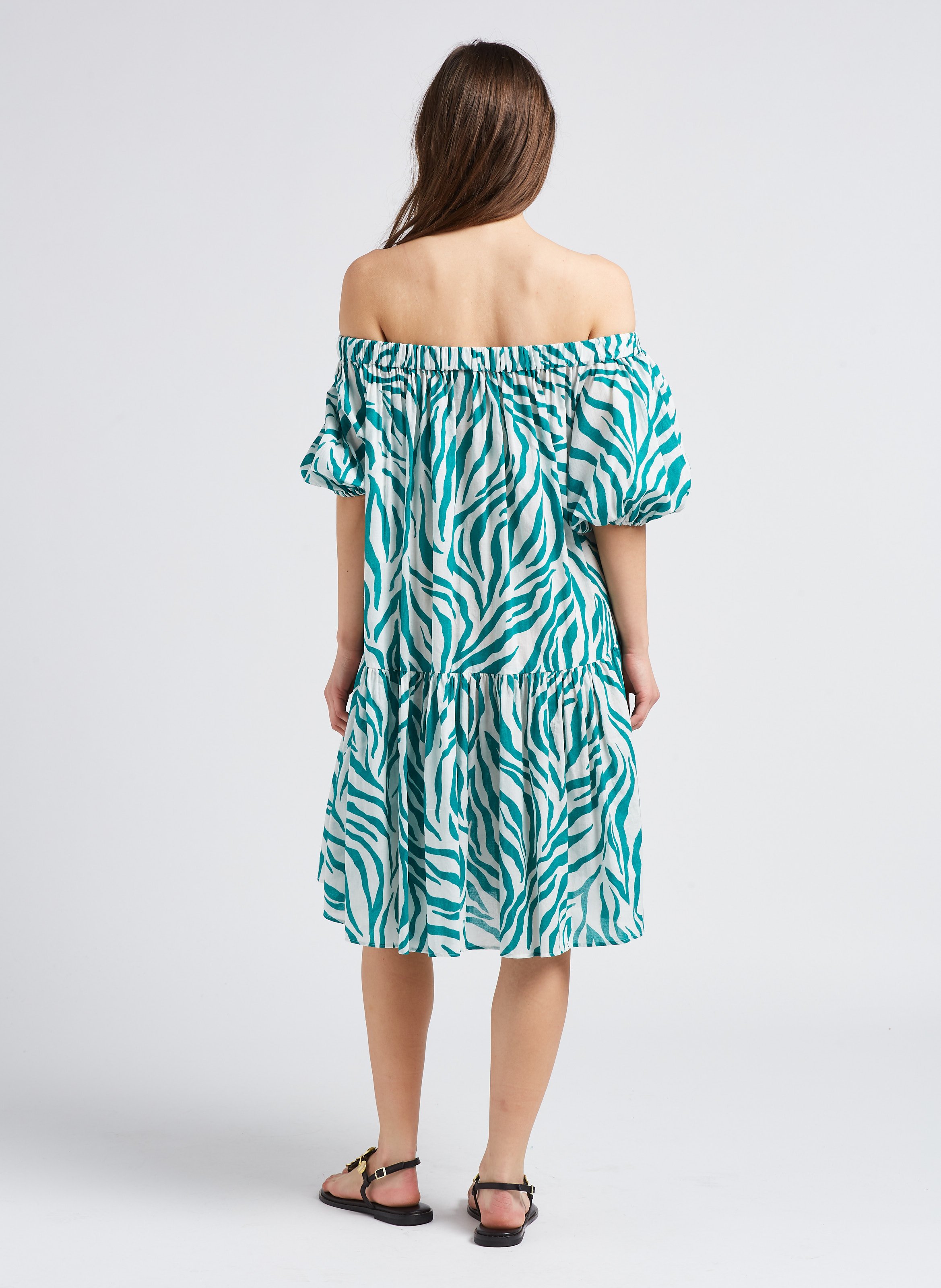 Short printed cotton dress with Bardot neckline MAX MARA LEISURE Green