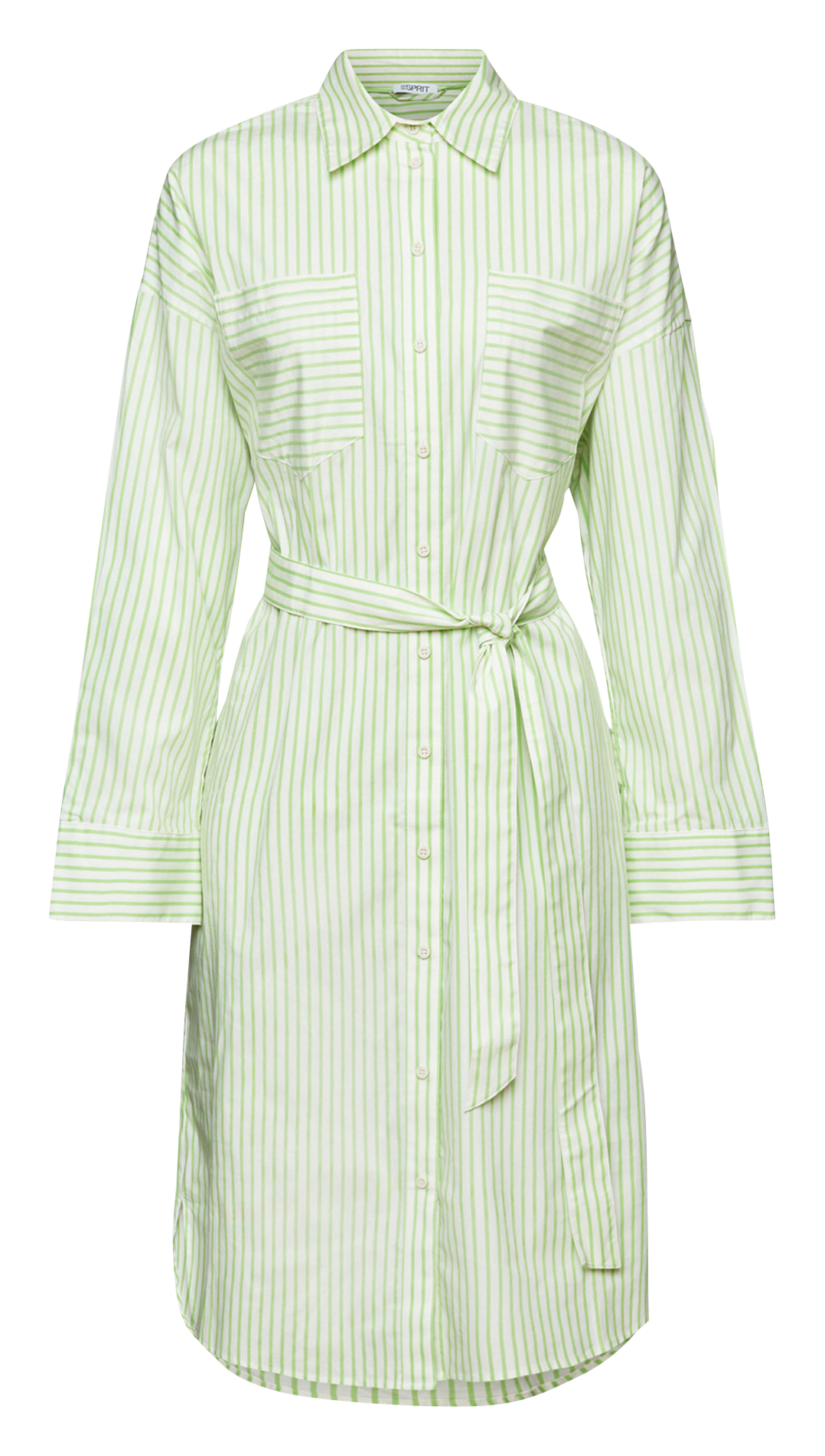 Robe midi col classique rayée en coton mélangé ESPRIT Vert