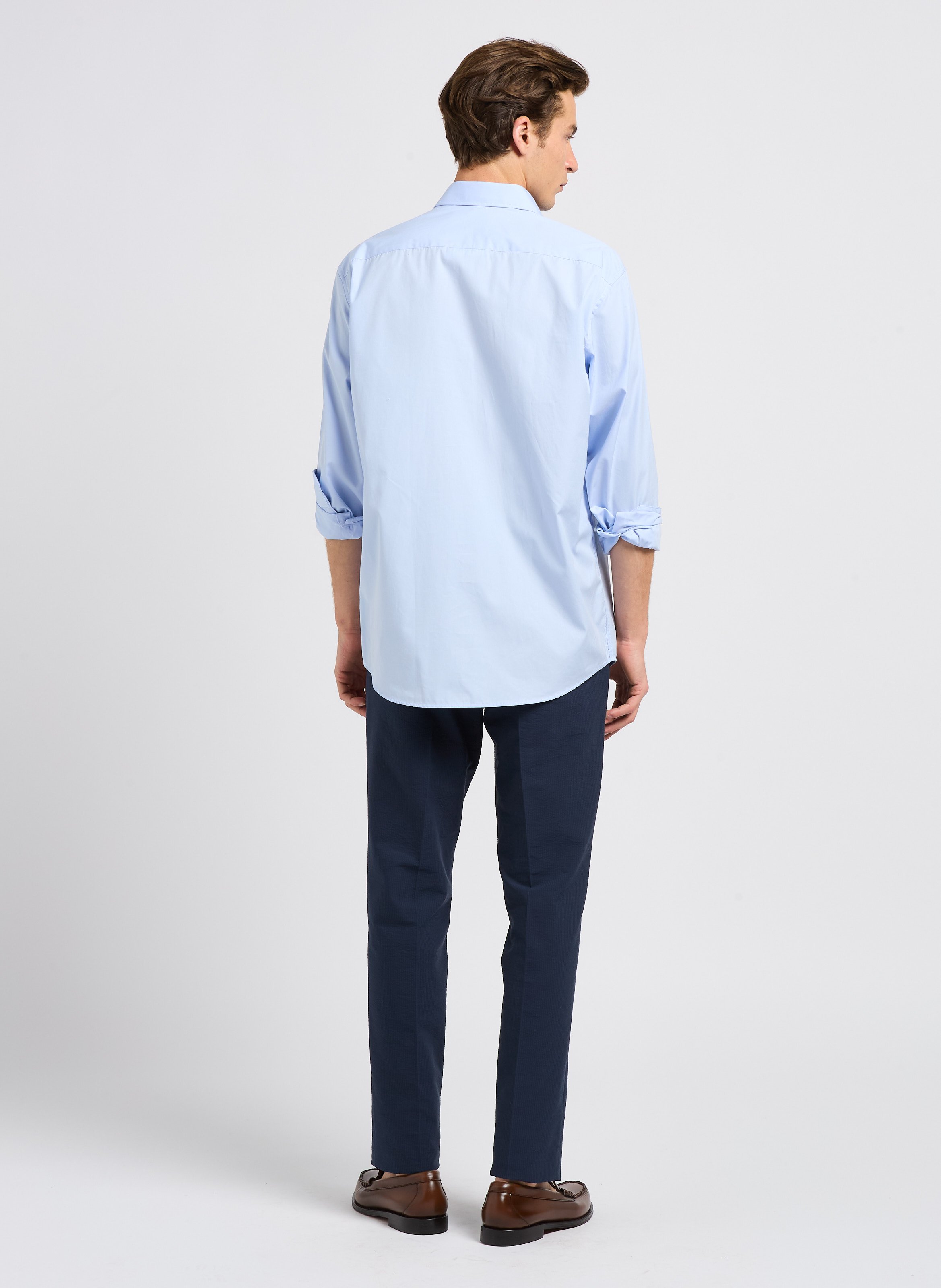 Straight cotton shirt with classic collar AU PRINTEMPS PARIS Blue
