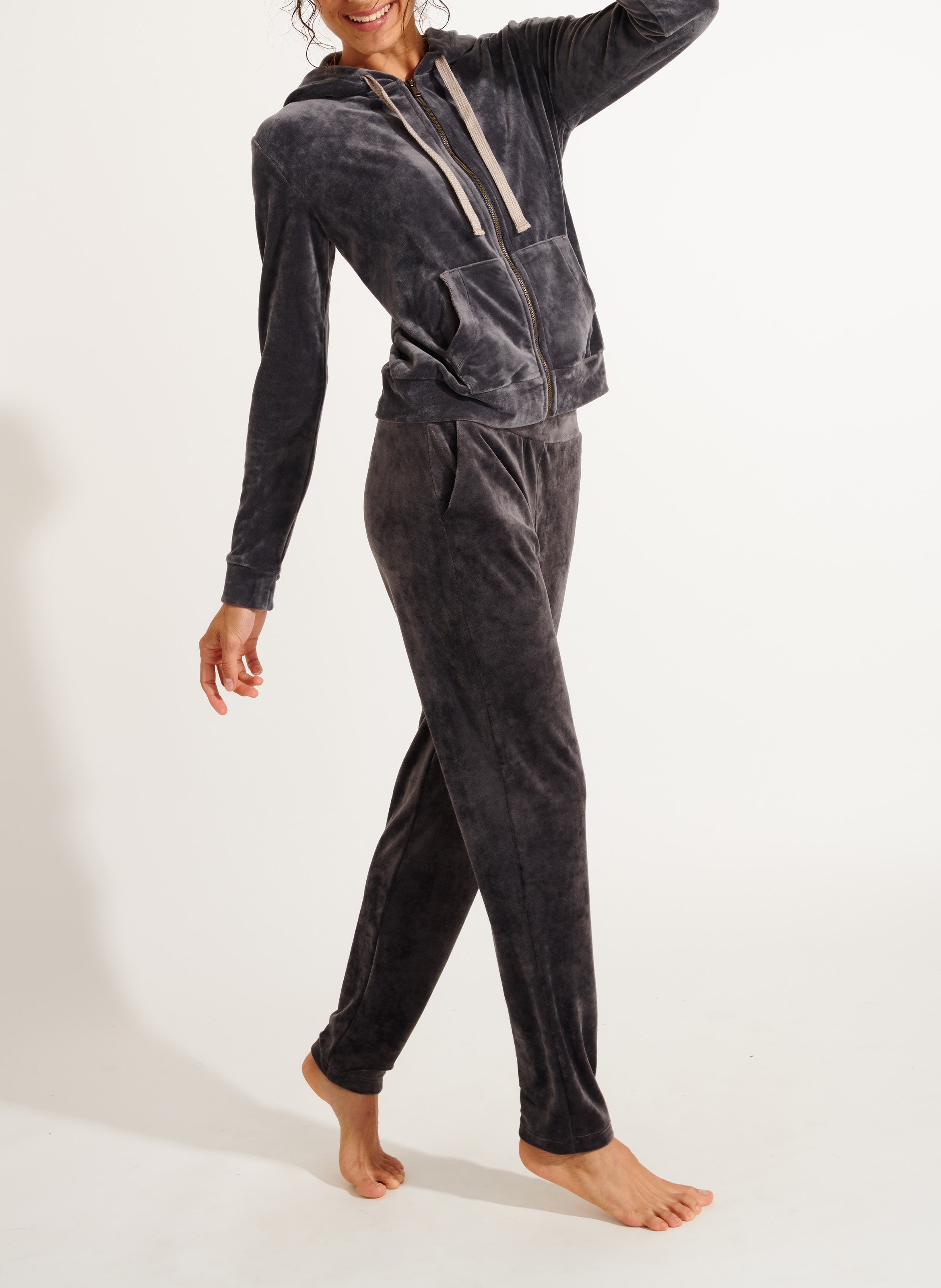 Gilet à capuche droit en velours BANANA MOON Gris