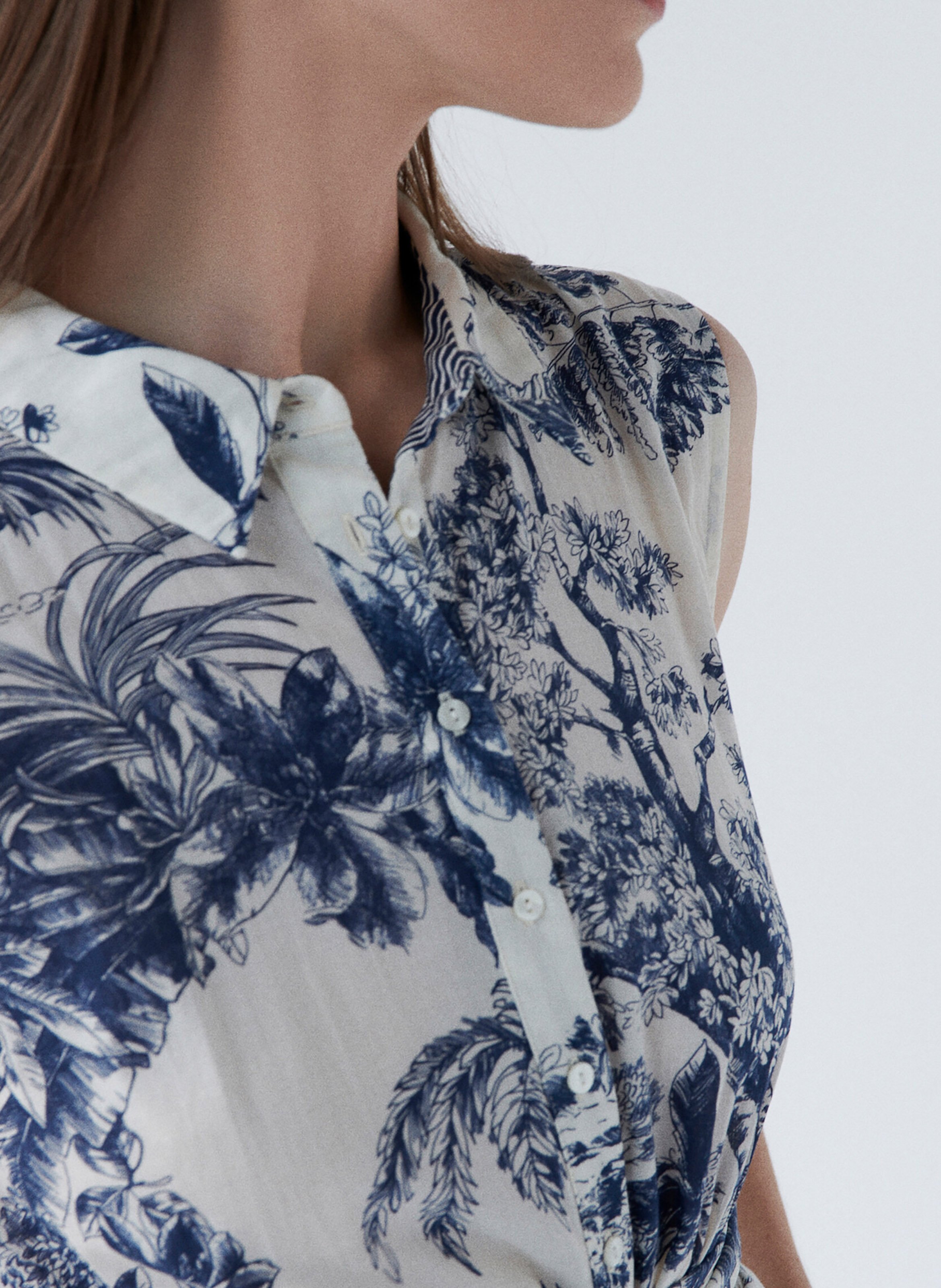 Robe midi fluide ceinturée à motifs CAROLL Bleu