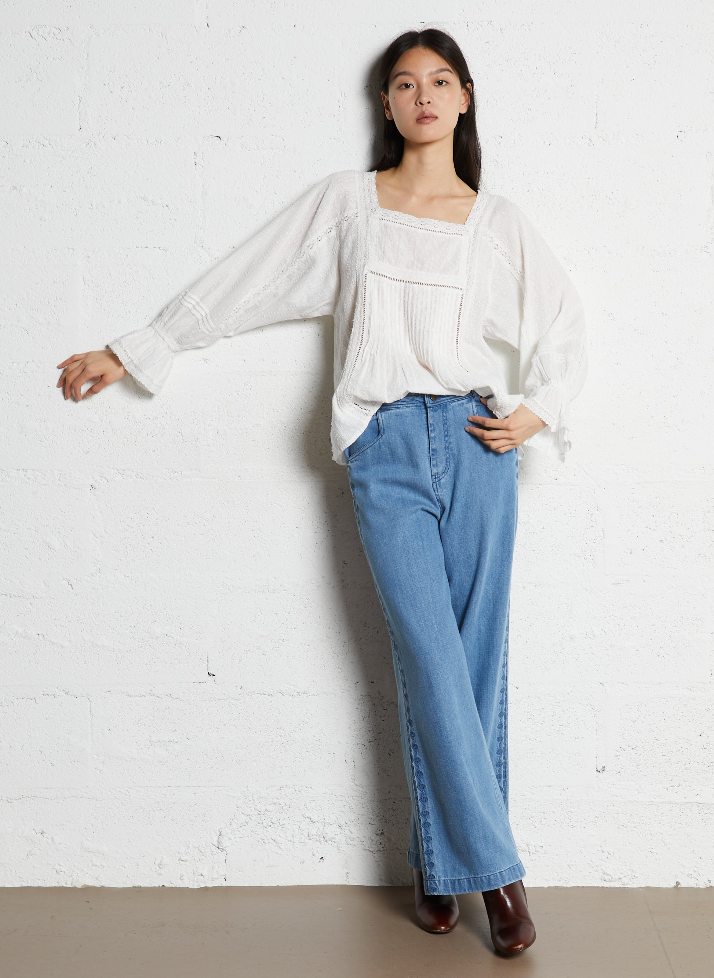 Square neck cotton blouse LOUISE MISHA White