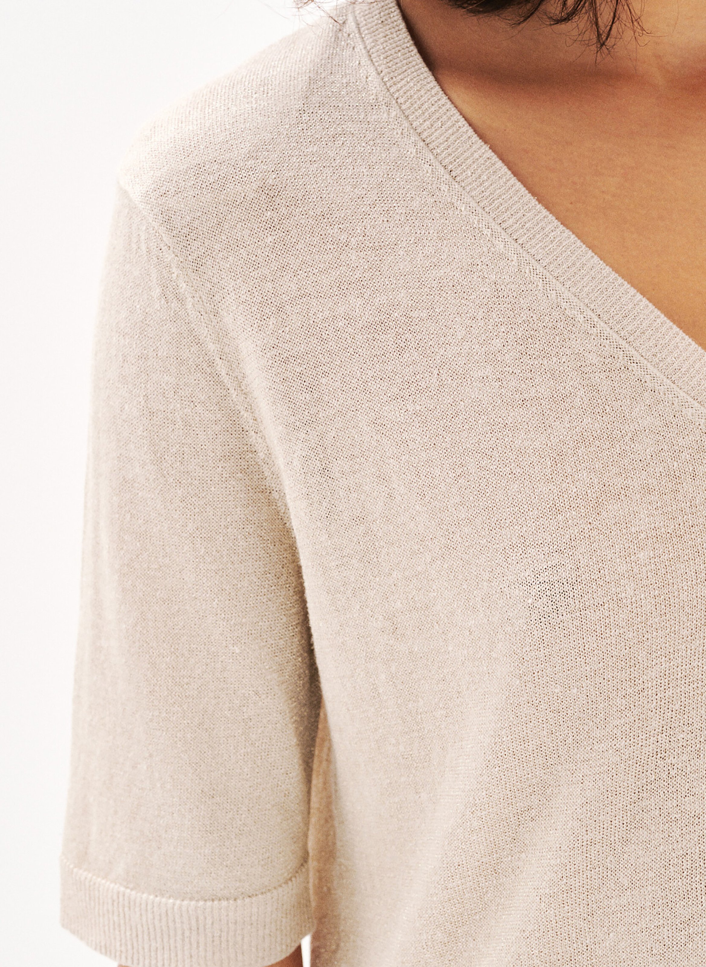 Cardigan met V-hals en korte mouwen Beige