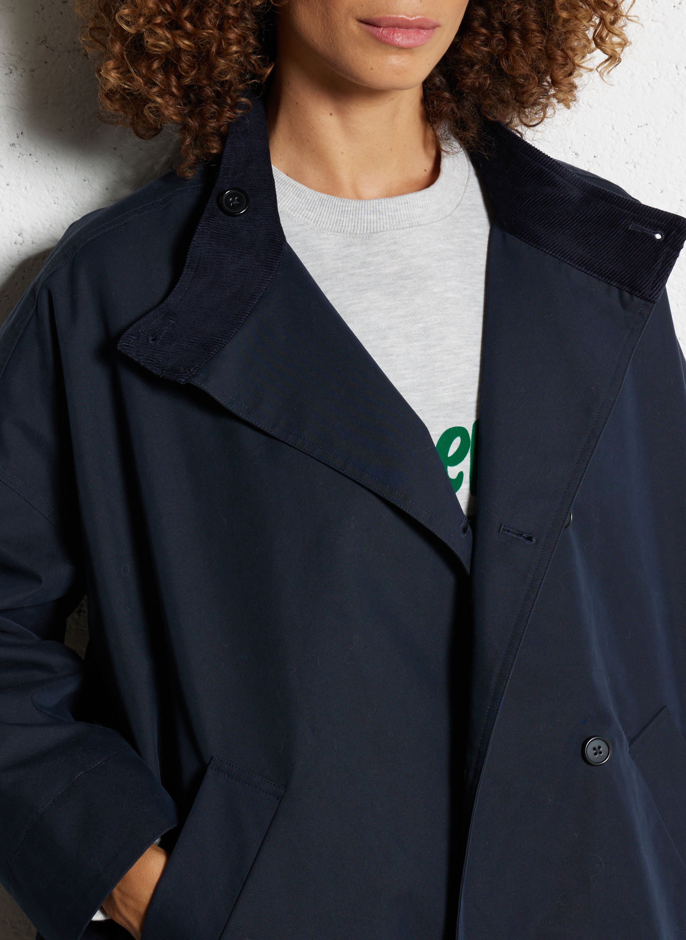 Long manteau col rond en coton mélangé BELLEROSE Bleu