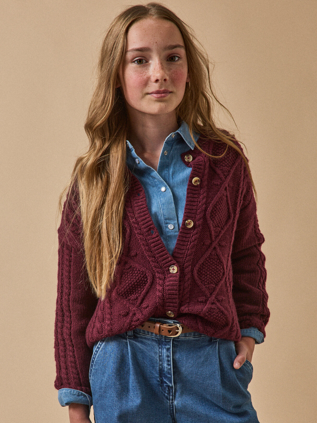 Cable knit wool cardigan CYRILLUS Red