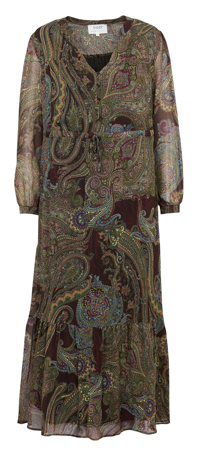 Robe longue encolure V imprimée SUD EXPRESS Marron