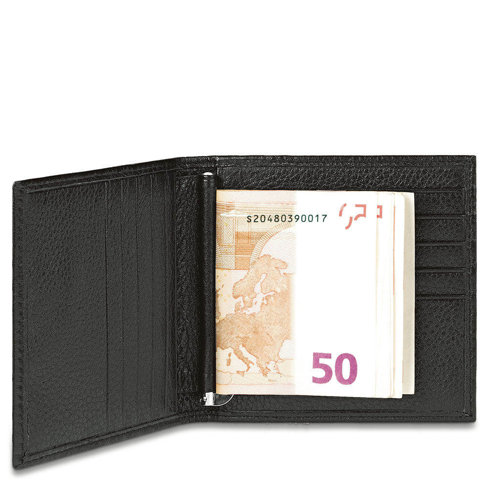 Men's leather wallet with money clip and RFID protection PIQUADRO Black