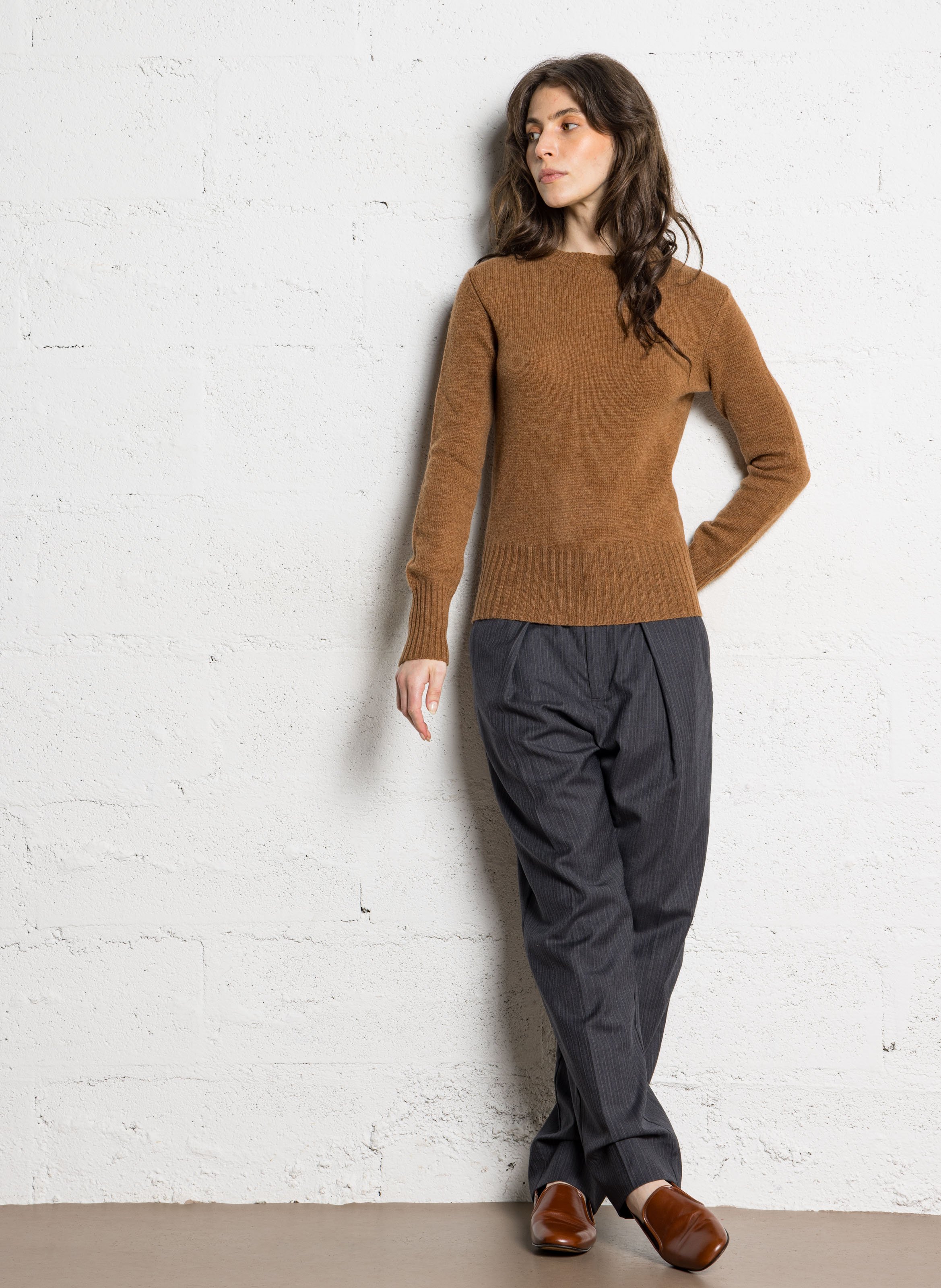 Pull droit col rond en laine SOEUR Beige