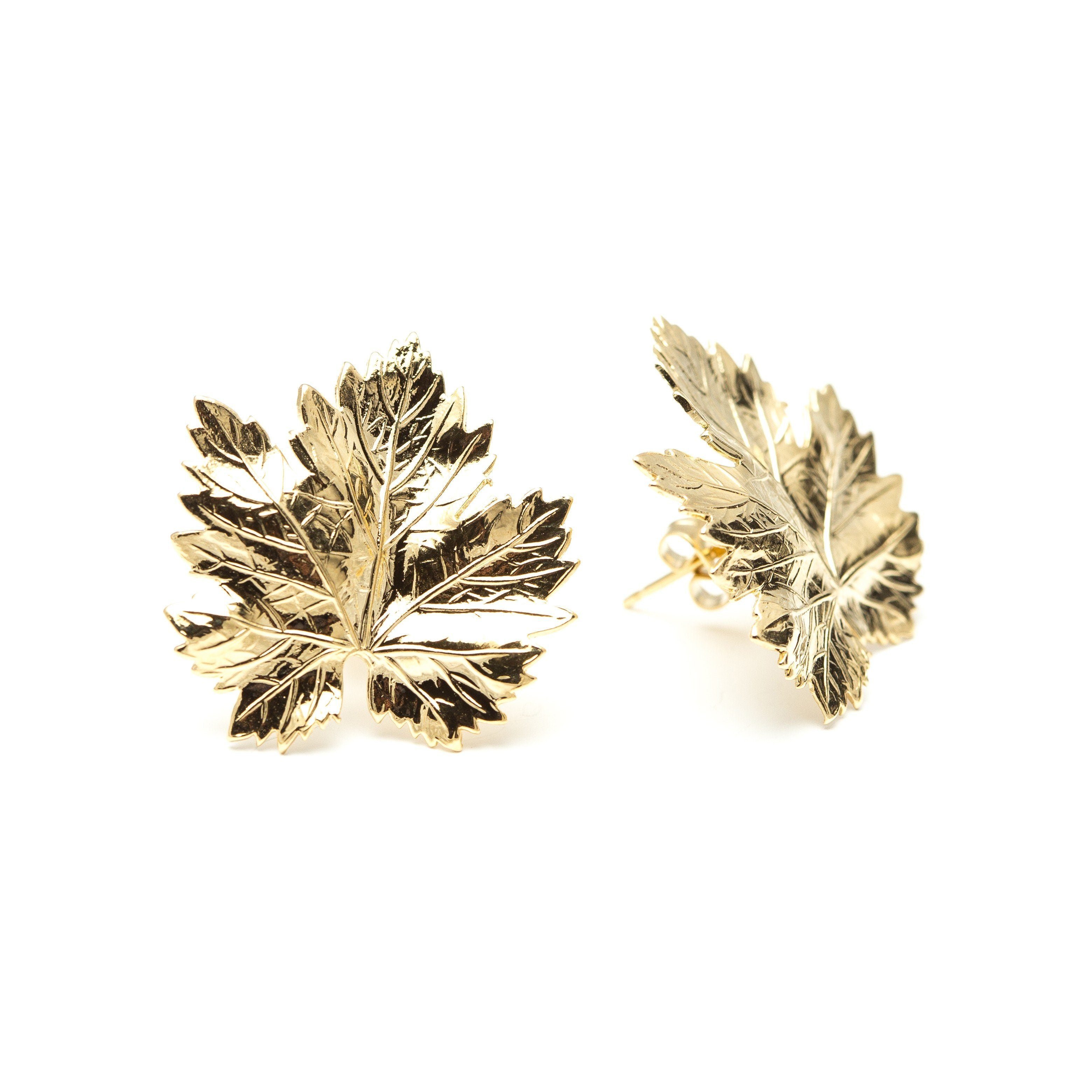 Maxi silver-plated leaf stud earrings MONSIEUR SIMONE