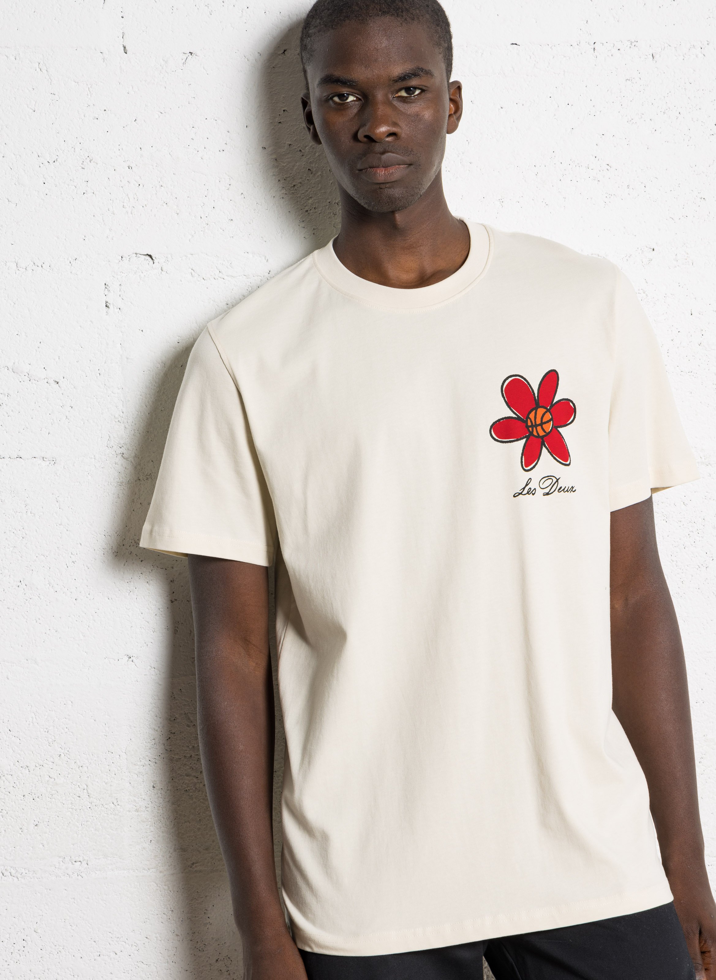 Round-neck organic cotton T-shirt LES DEUX Beige