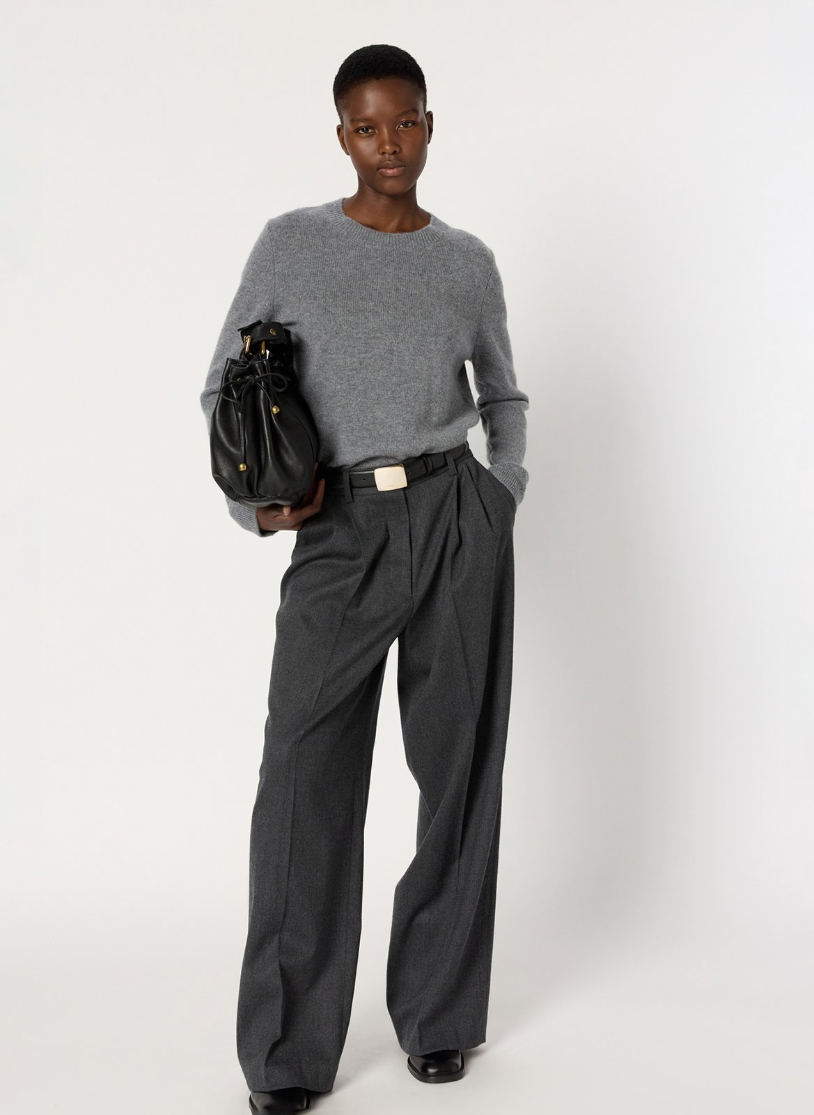 Pull col rond en cachemire GERARD DAREL Gris