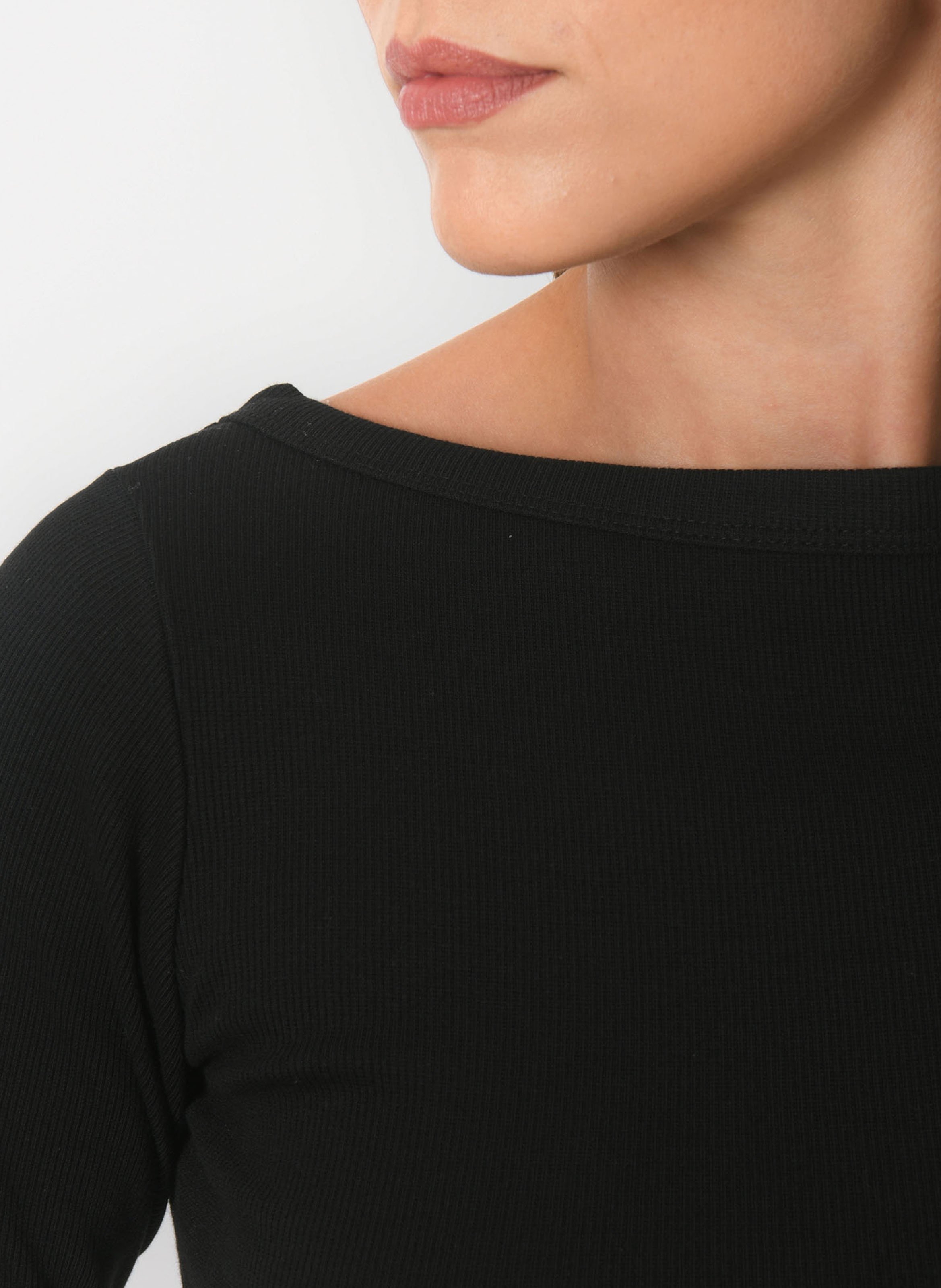 Ribbed fitted boat neck t-shirt KOOKAI Black