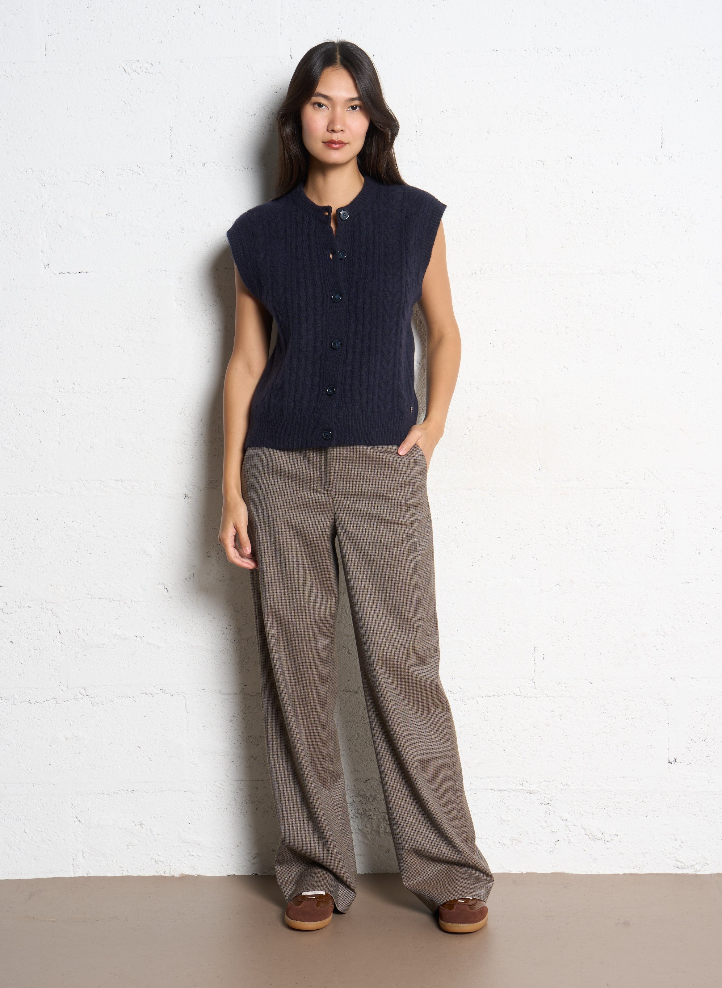 Oversized round neck vest Blue