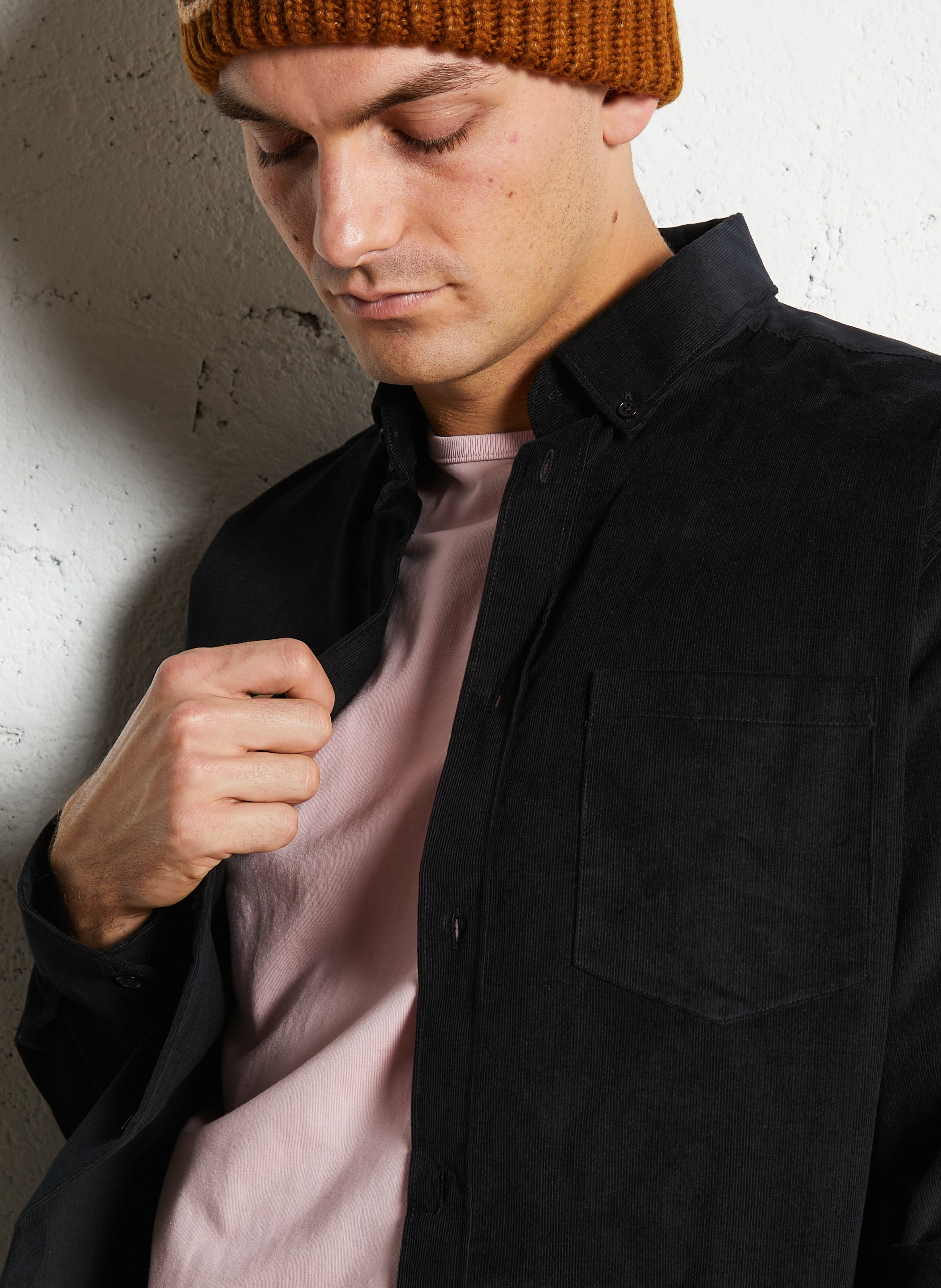 Chemise droite en coton côtelé AU PRINTEMPS PARIS Noir