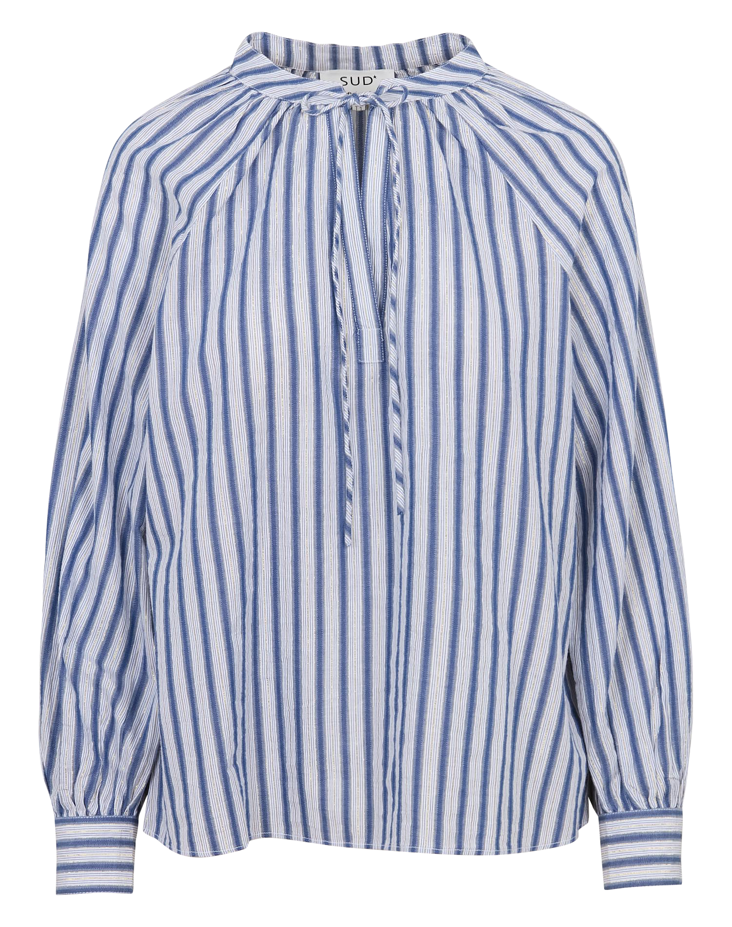 Blouse col tunisien en coton mélangé SUD EXPRESS Bleu