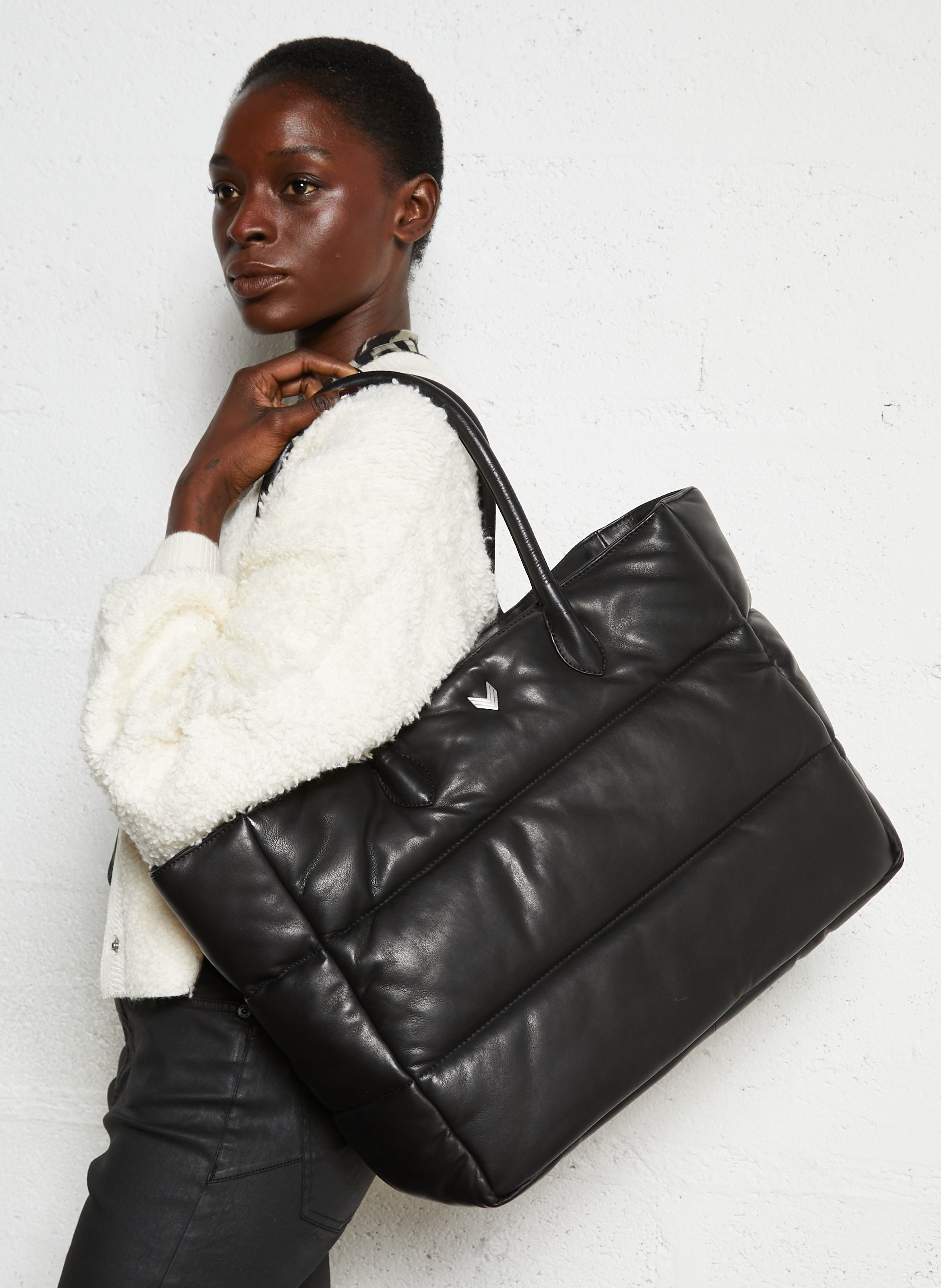 Quilted leather tote bag IKKS Black