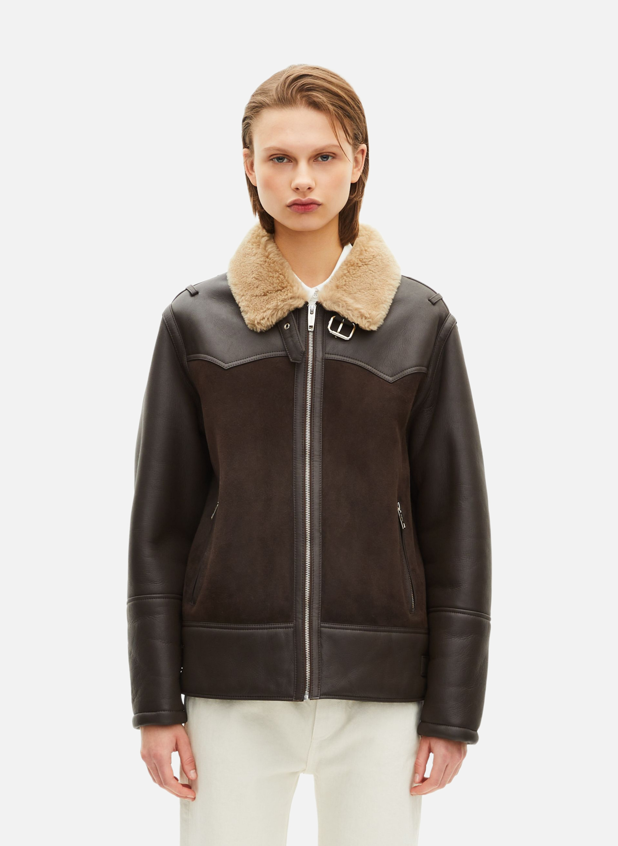 Short sheepskin coat with sherpa collar THE KOOPLES Brown