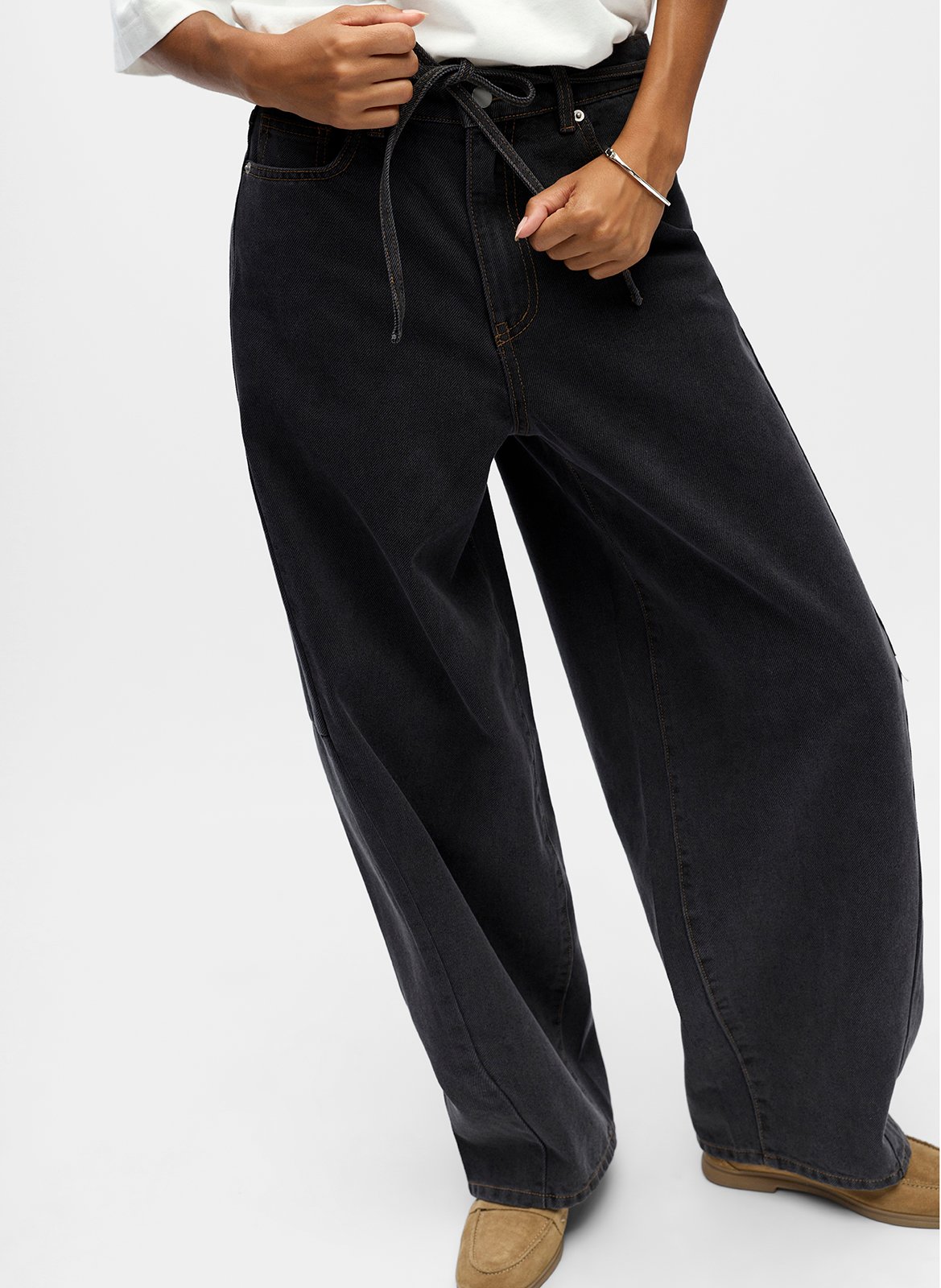 Wijde jeans - katoenblend OBJECT Zwart