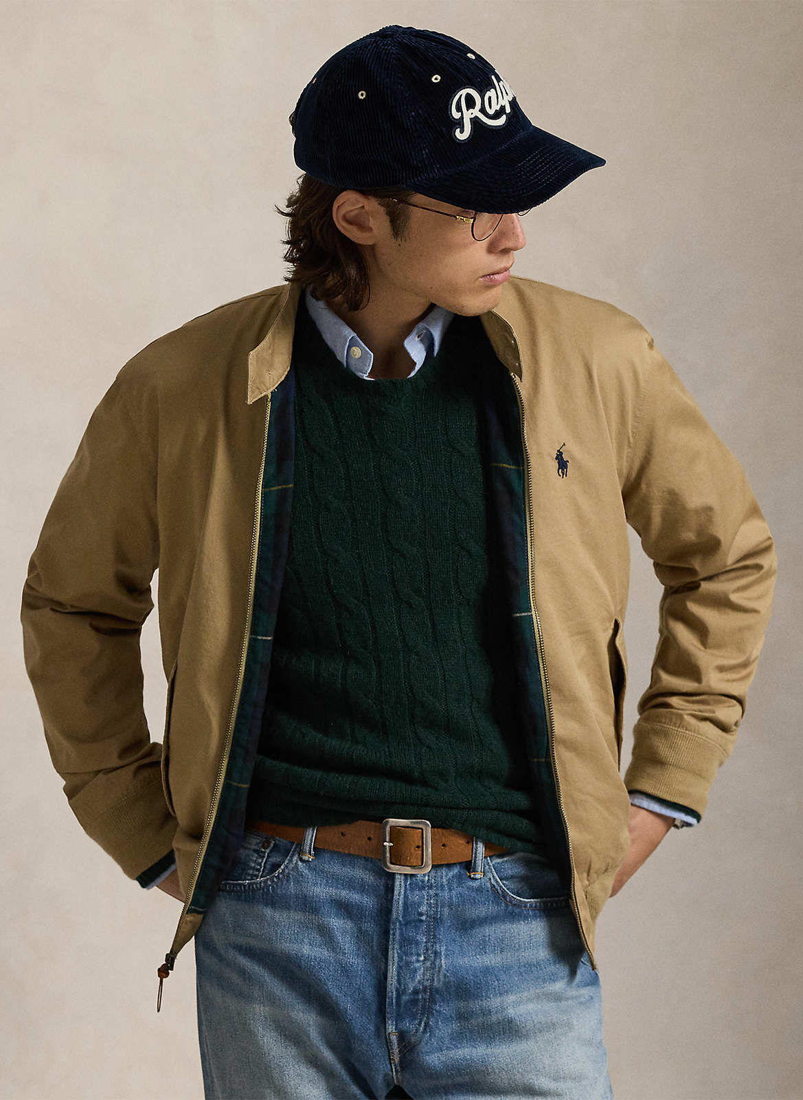 Veste droite col montant en coton POLO RALPH LAUREN Beige