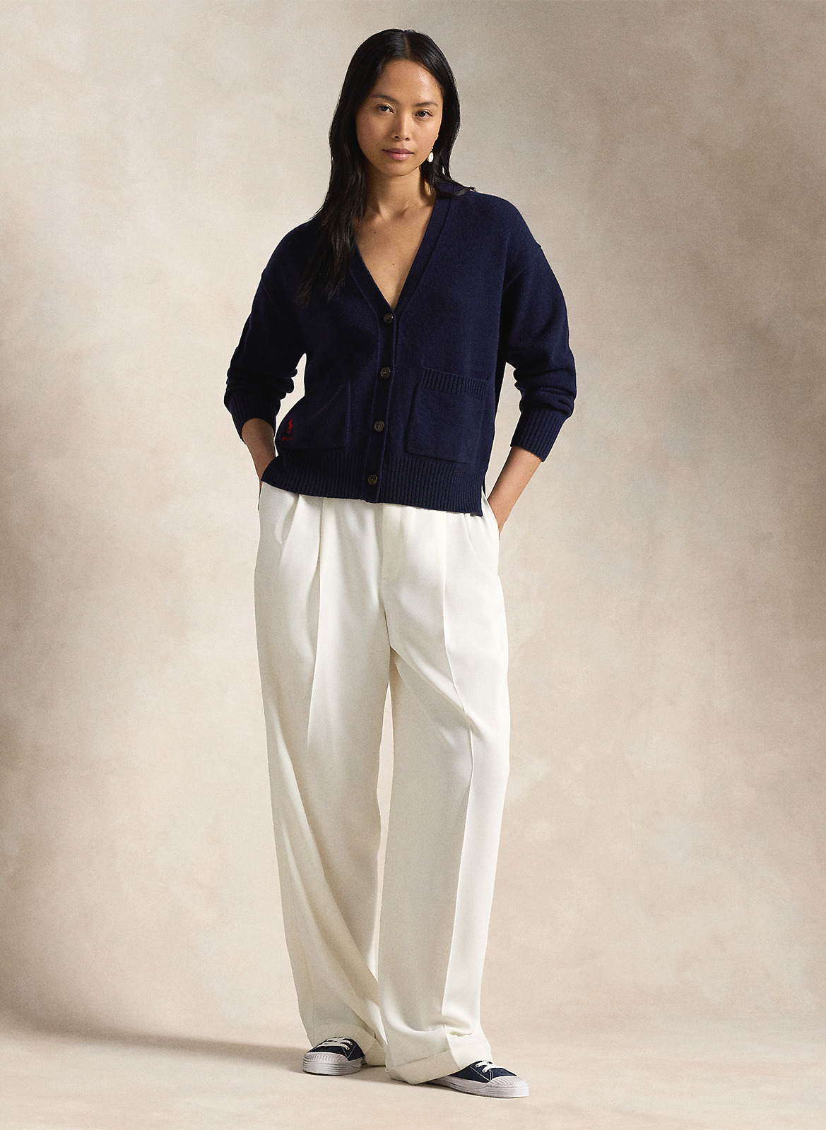 Gilet droit col V en laine et cachemire mélangé POLO RALPH LAUREN Bleu